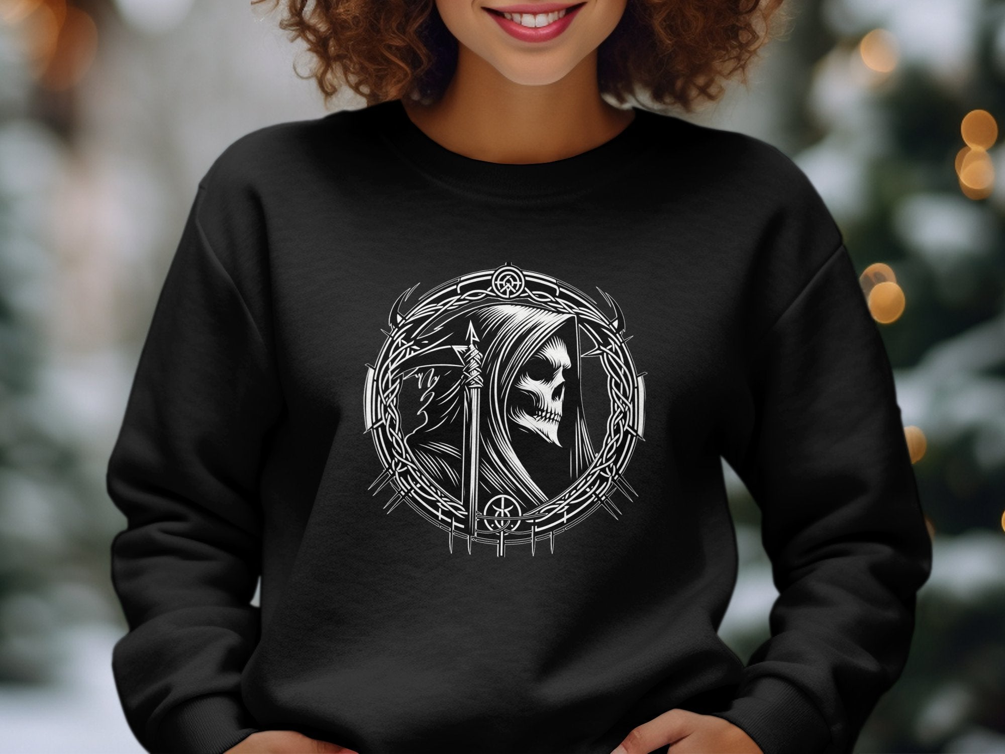 Grim Reaper - Black White Gildan Sweatshirt Commemorative Talisman Unisex Tee Graphic Design