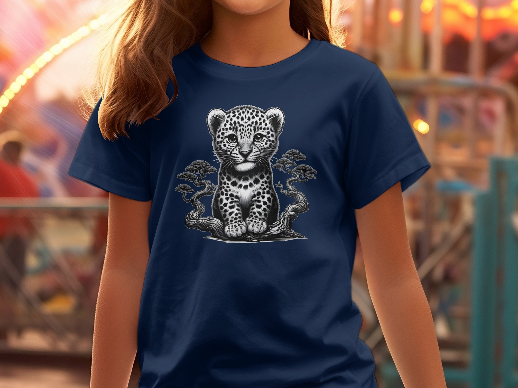 Leopard Bonsai - Coloured Gildan Kids T-Shirt Realistic Animal Talisman Unisex Cute Tee Graphic Design