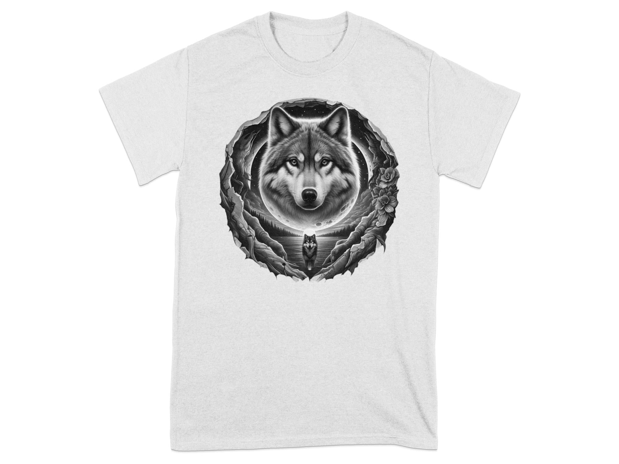 Moon Wolf - Coloured Gildan T-Shirt Realistic Animal Talisman Unisex Mythology Tee Graphic Design