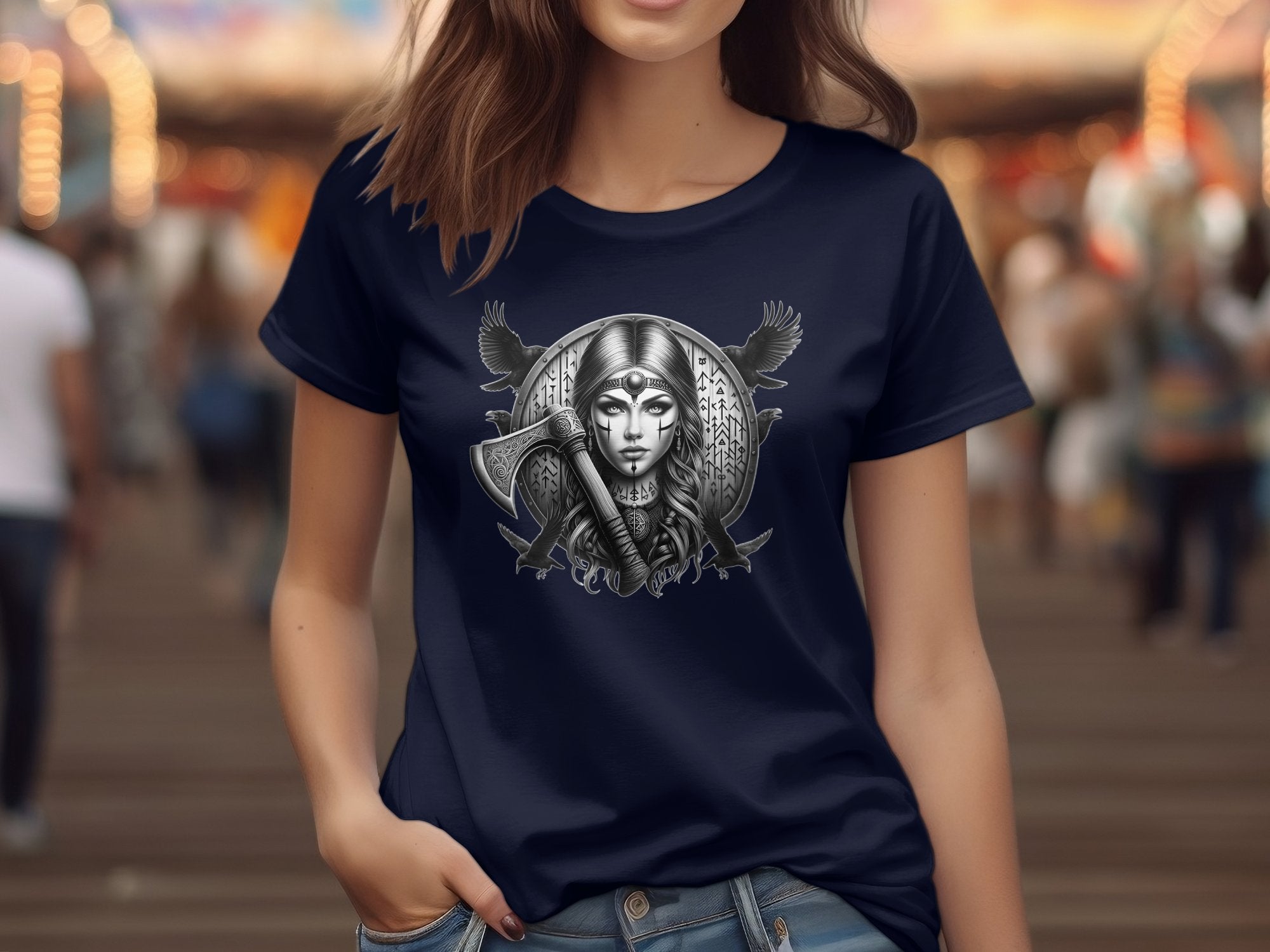 Viking Shield Maiden - Coloured Gildan T Shirt Realistic Norse Talisman Men Women Unisex Valhalla Tee Graphic Design