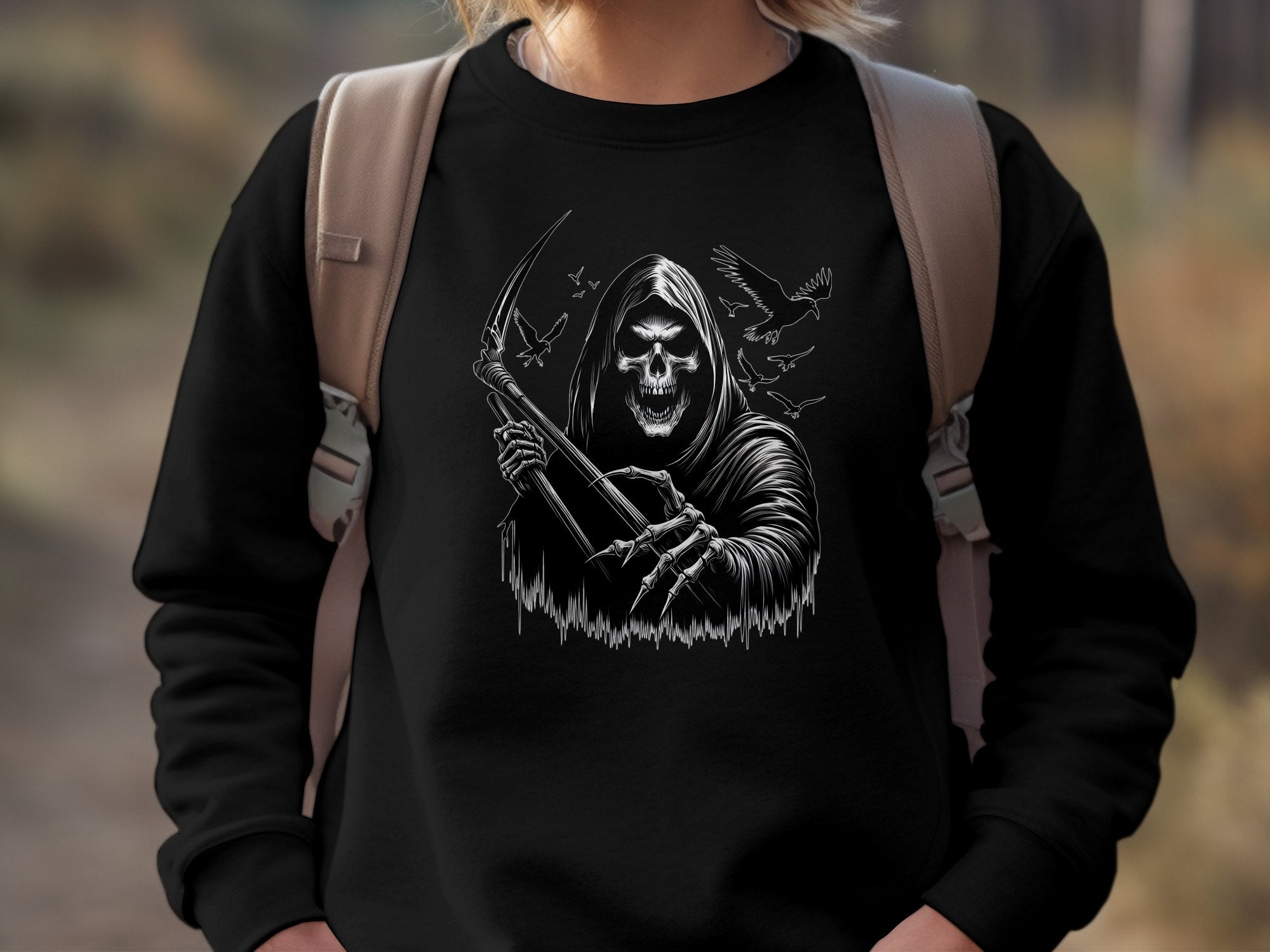 Grim Reaper - Black White Gildan Sweatshirt Commemorative Talisman Unisex Tee Graphic Design