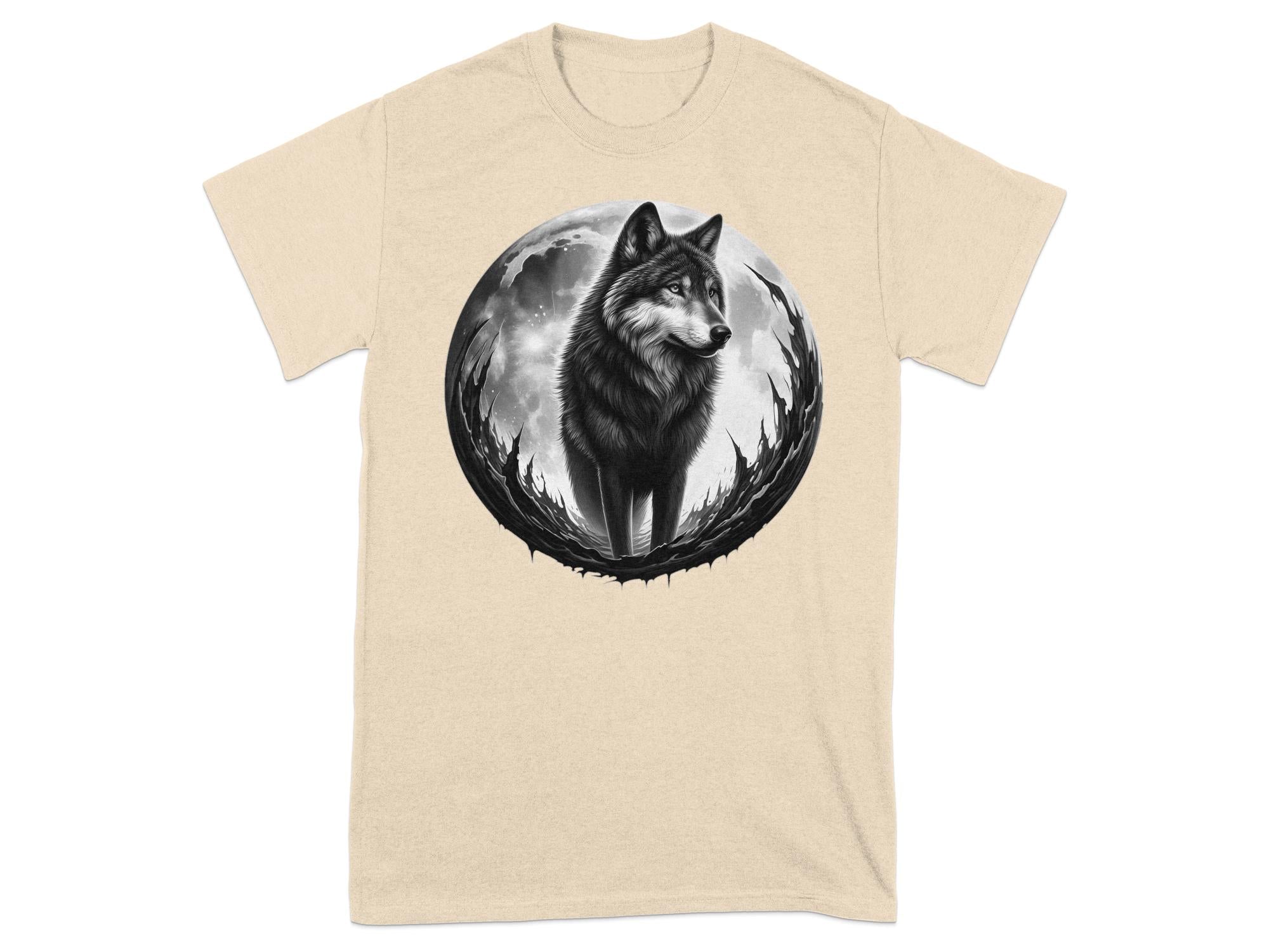 Moon Wolf - Coloured Gildan T-Shirt Realistic Animal Talisman Unisex Mythology Tee Graphic Design