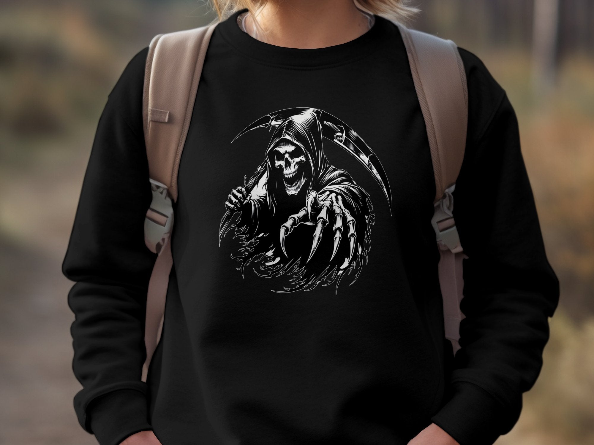 Grim Reaper - Black White Gildan Sweatshirt Commemorative Talisman Unisex Tee Graphic Design