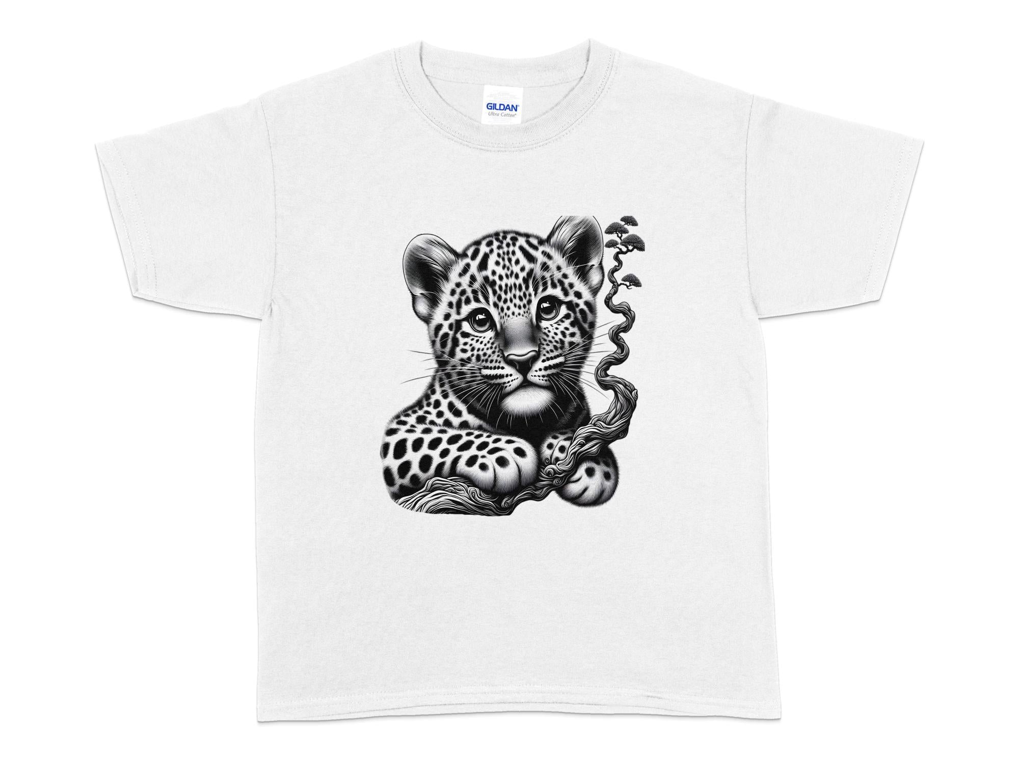 Leopard Bonsai - Coloured Gildan Kids T-Shirt Realistic Animal Talisman Unisex Cute Tee Graphic Design