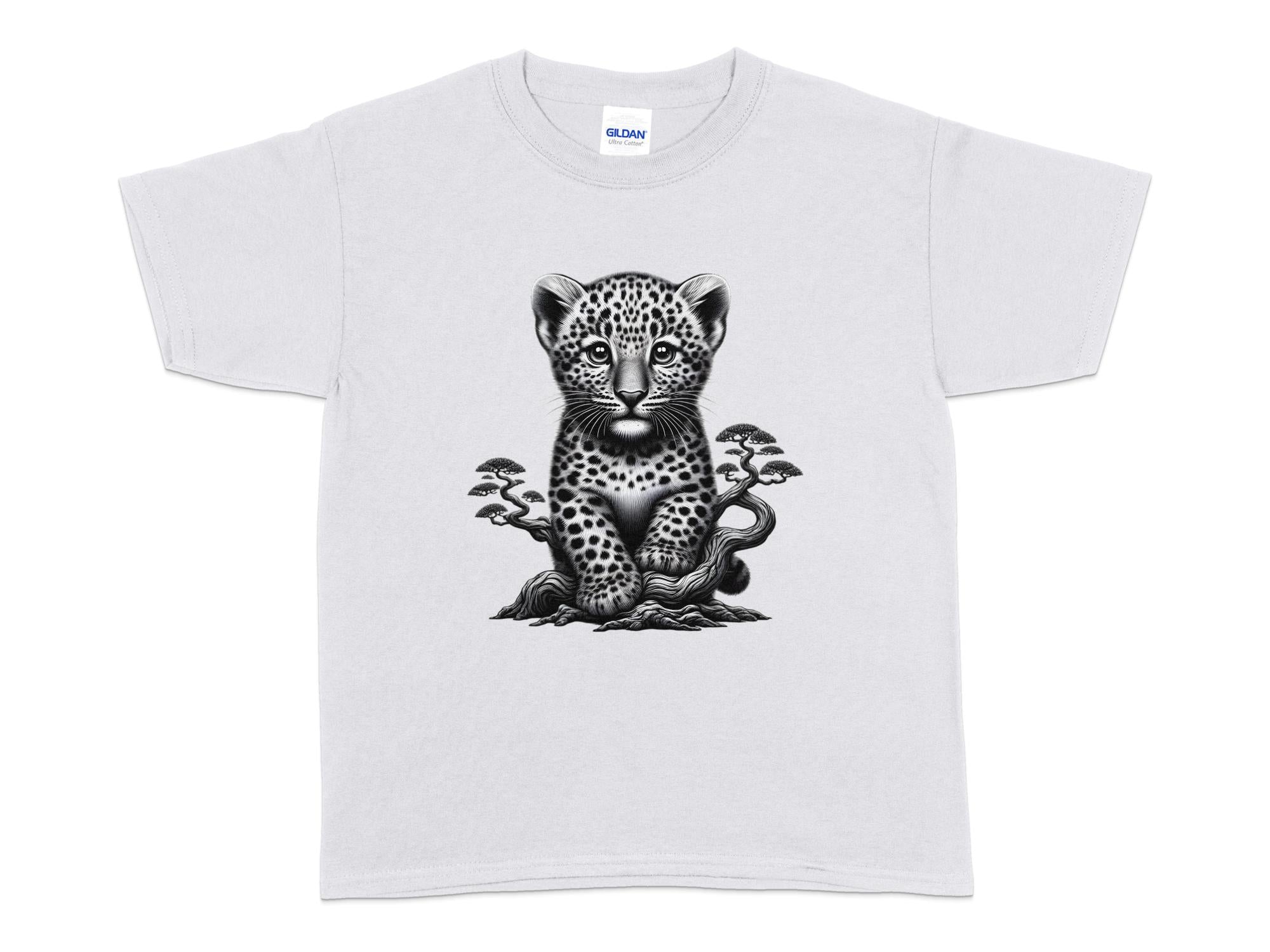 Leopard Bonsai - Coloured Gildan Kids T-Shirt Realistic Animal Talisman Unisex Cute Tee Graphic Design