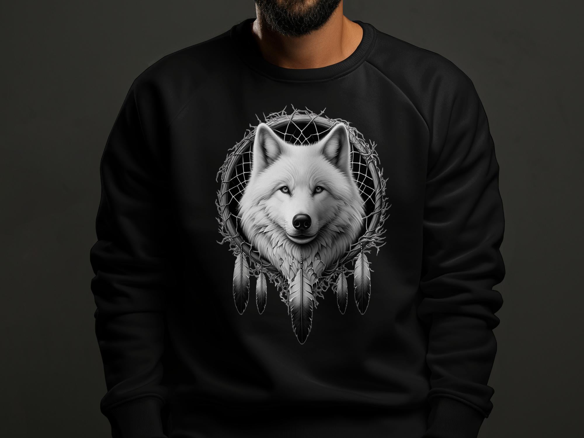 Dreamcatcher Wolf - Coloured Gildan Sweatshirt Realistic Native American Talisman Unisex Mythology Tee Graphic Design