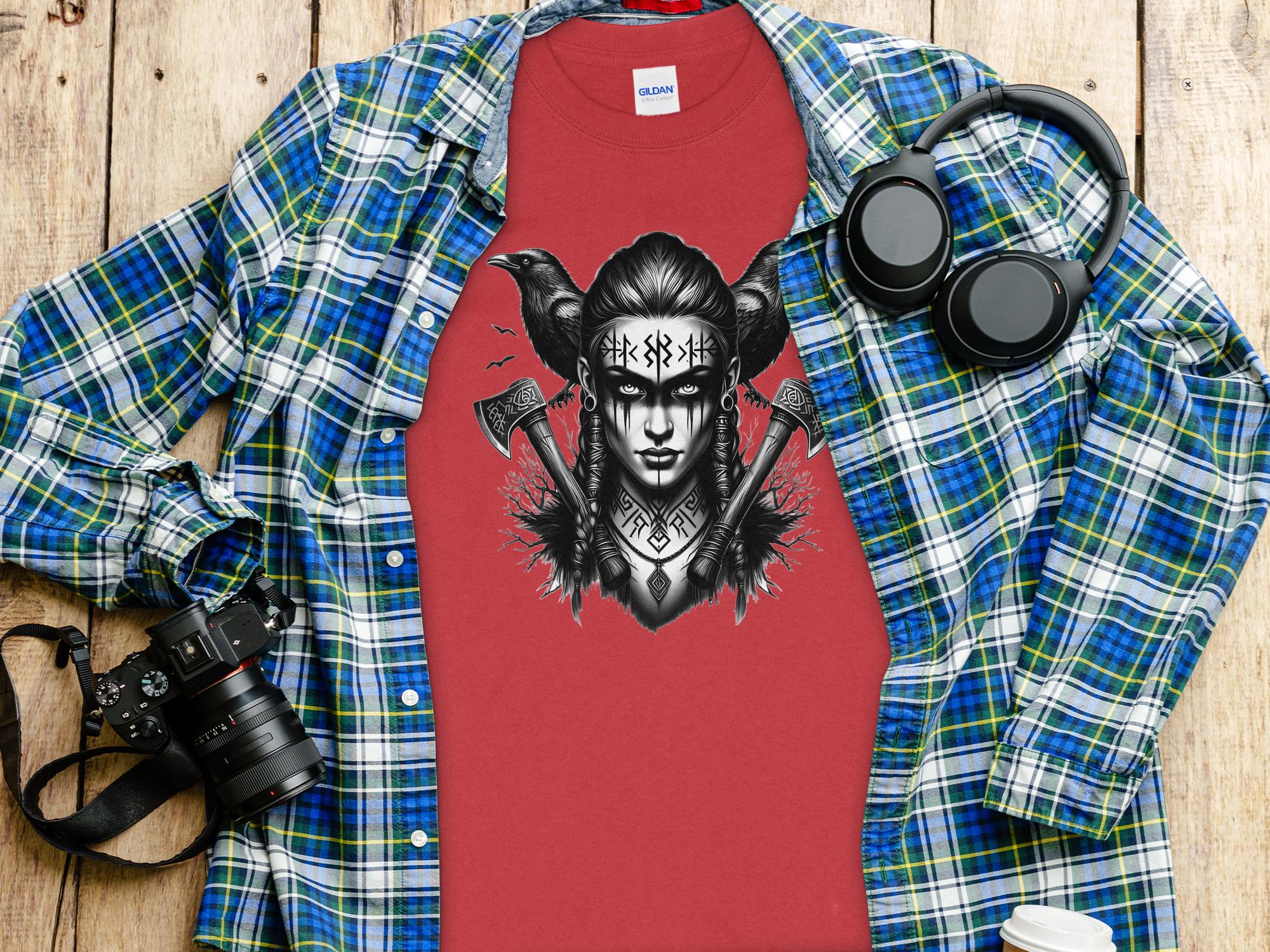 Viking Shield Maiden - Coloured Gildan Long Sleeve Realistic Norse Talisman Men Women Unisex Valhalla Tee Graphic Design