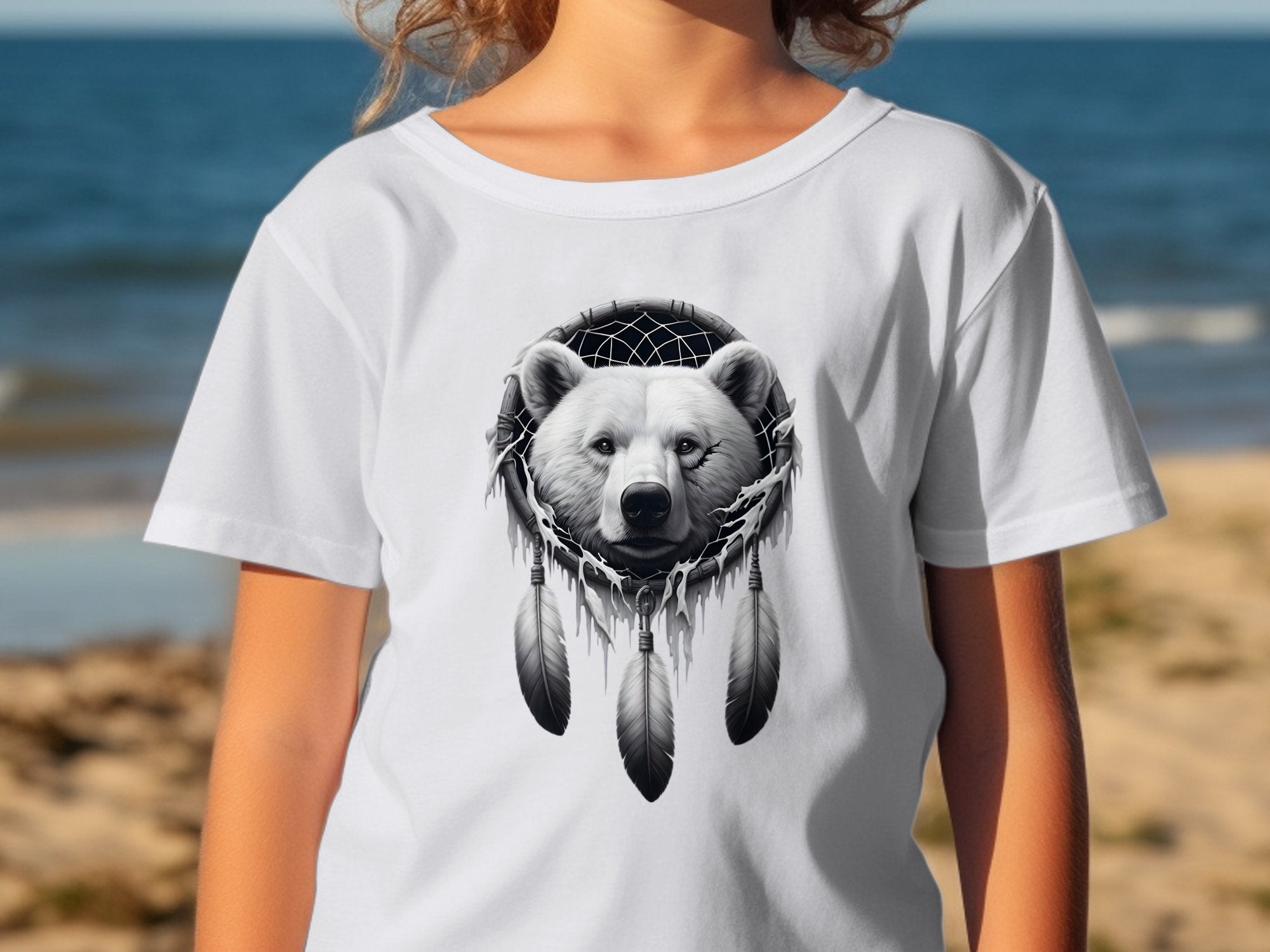 Dreamcatcher Bear - Coloured Gildan Kids T Shirt Realistic Native American Talisman Unisex Mythology Tee Graphic Design