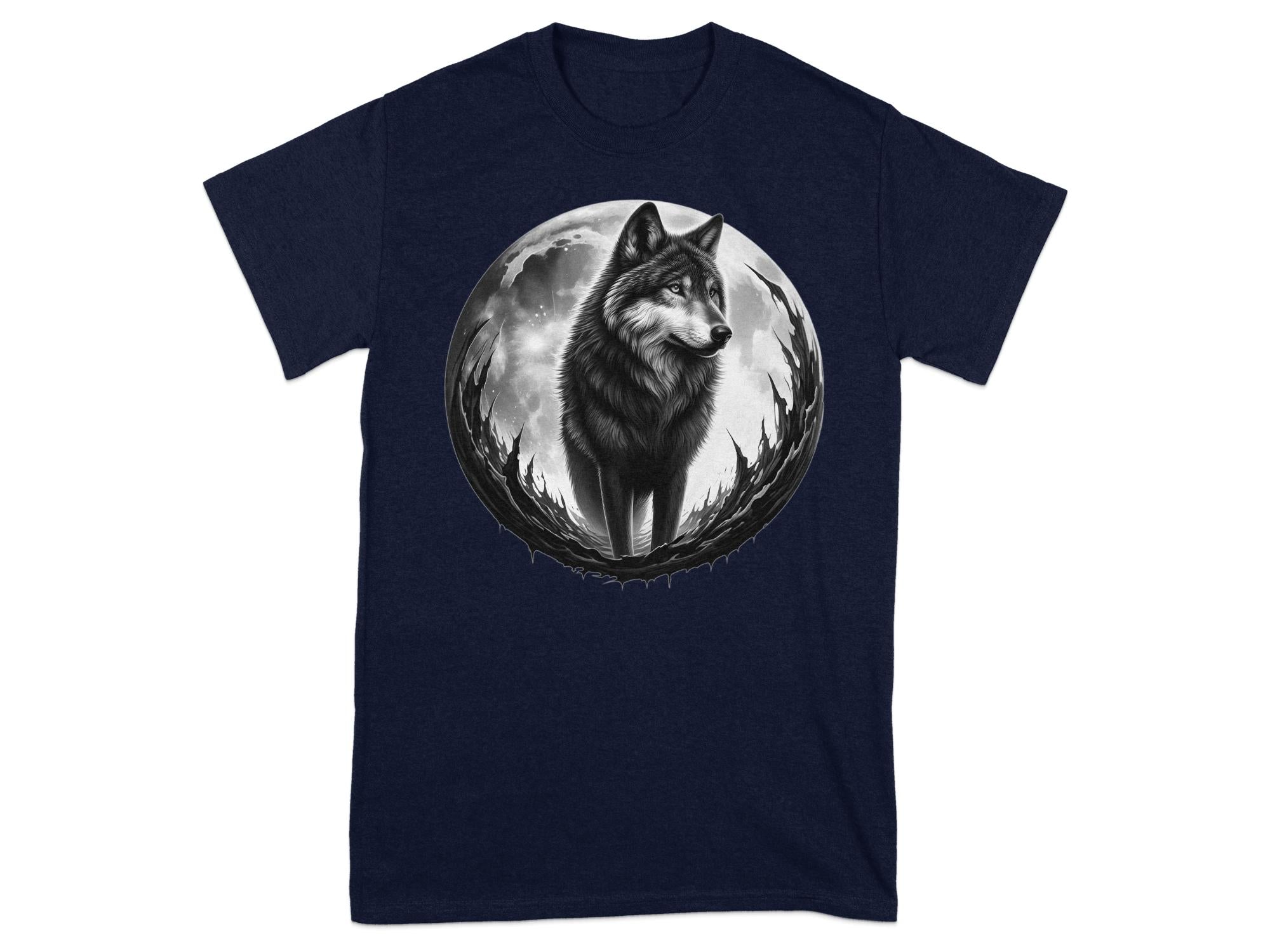 Moon Wolf - Coloured Gildan T-Shirt Realistic Animal Talisman Unisex Mythology Tee Graphic Design