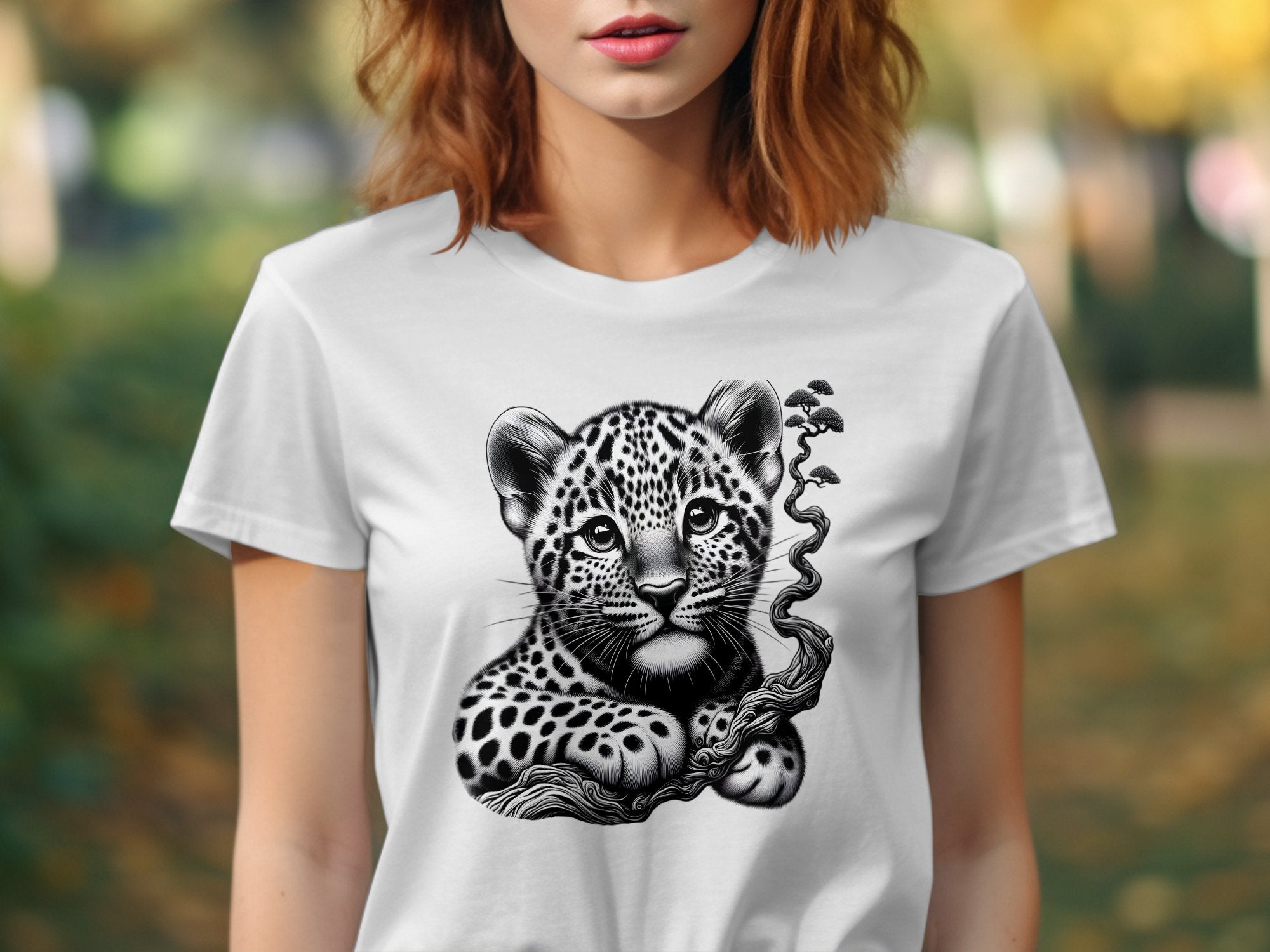 Leopard Bonsai - Coloured Gildan T-Shirt Realistic Animal Talisman Unisex Cute Tee Graphic Design