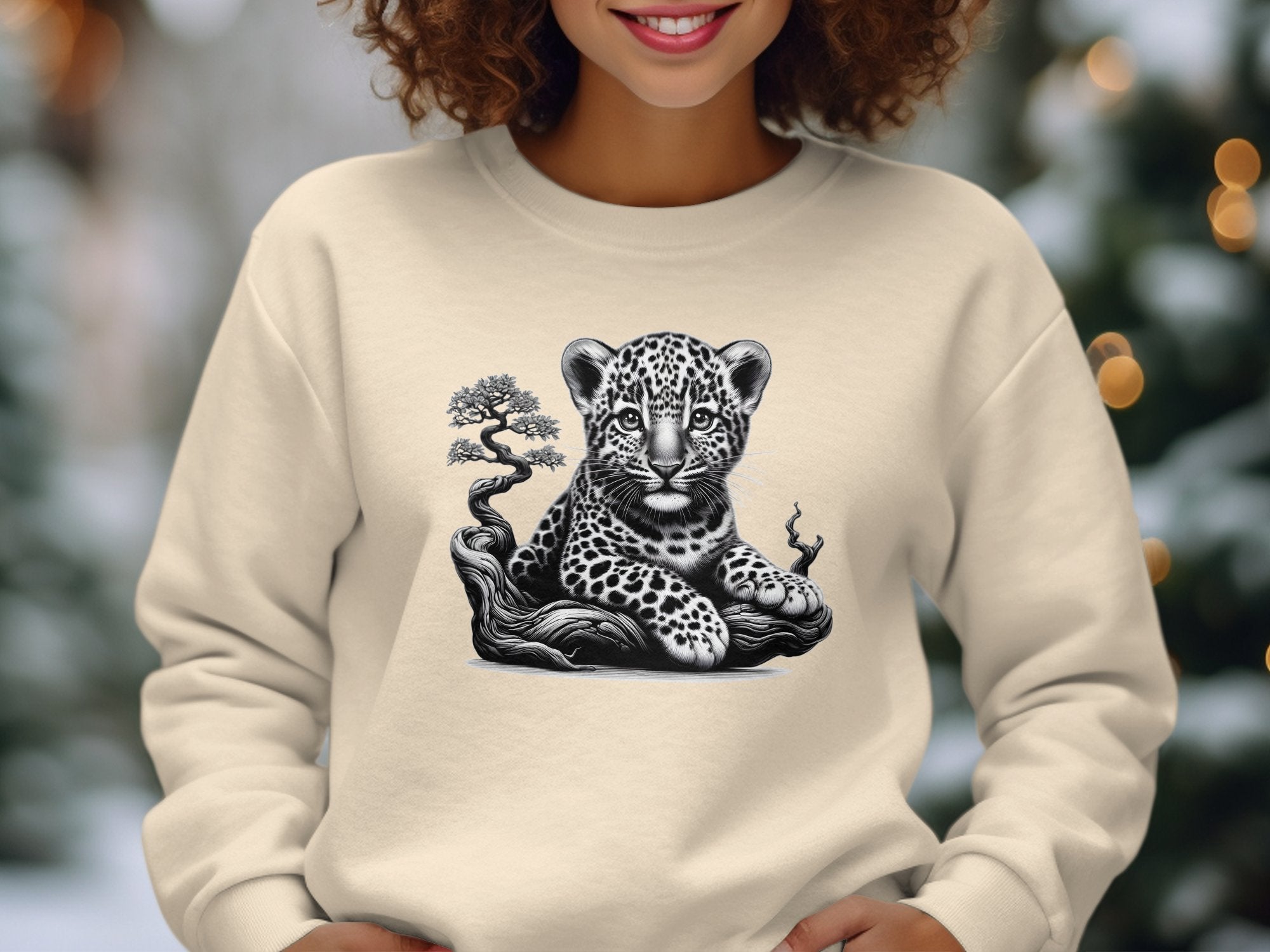 Leopard Bonsai - Coloured Gildan Sweatshirt Realistic Animal Talisman Unisex Cute Tee Graphic Design