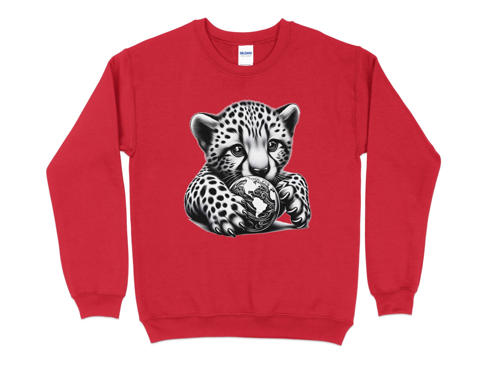 Cheetah World - Coloured Gildan Sweatshirt Realistic Animal Talisman Unisex Cute Tee Graphic Design