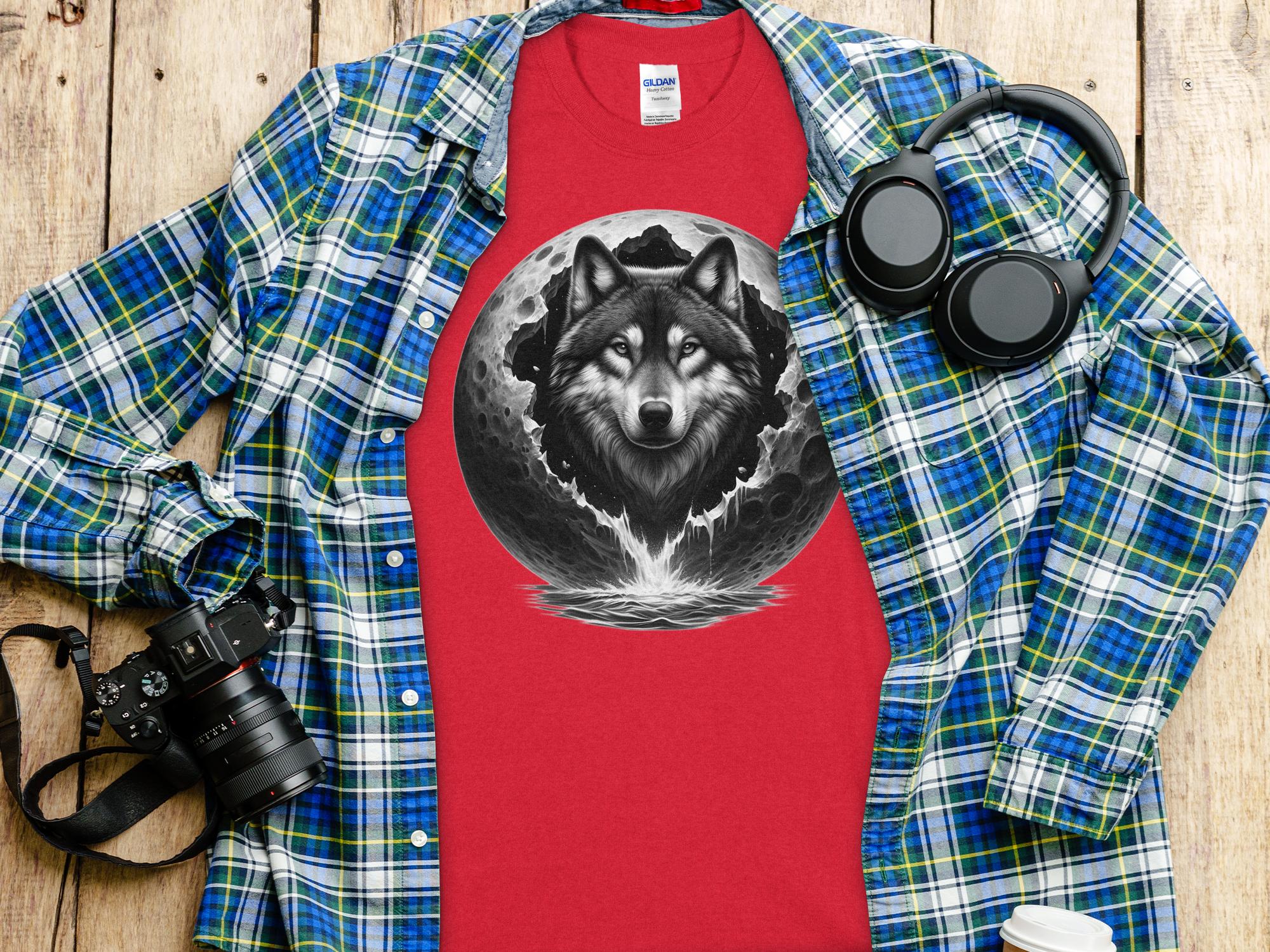 Moon Wolf - Coloured Gildan T-Shirt Realistic Animal Talisman Unisex Mythology Tee Graphic Design