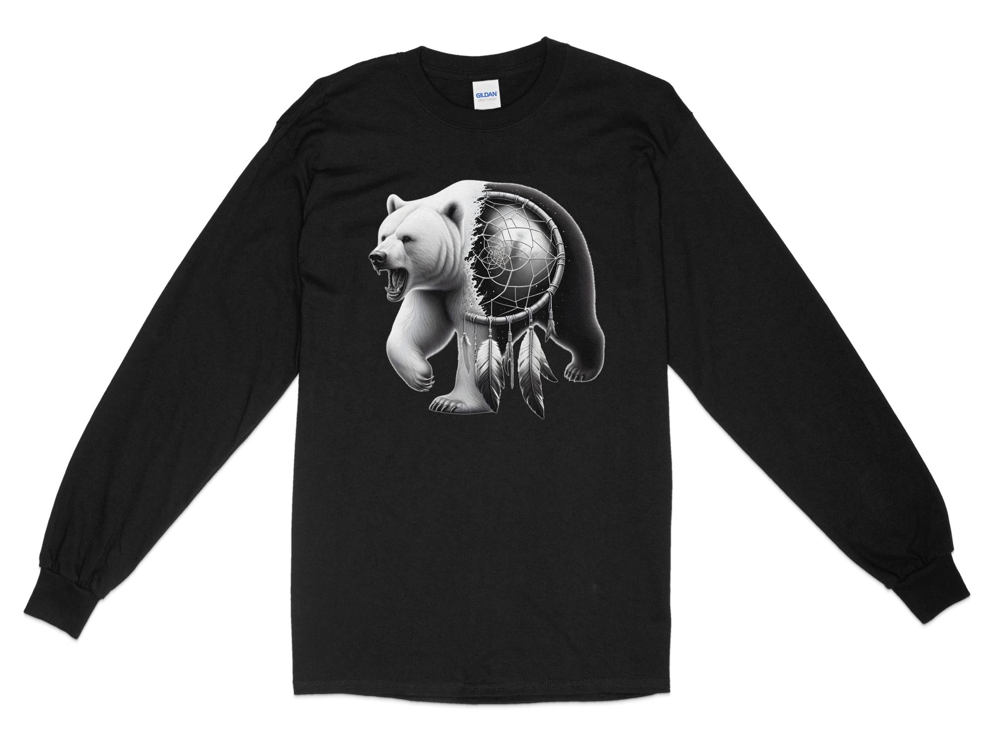 Dreamcatcher Bear - Coloured Gildan Long Sleeve Realistic Native American Talisman Unisex Mythology Tee Graphic Design