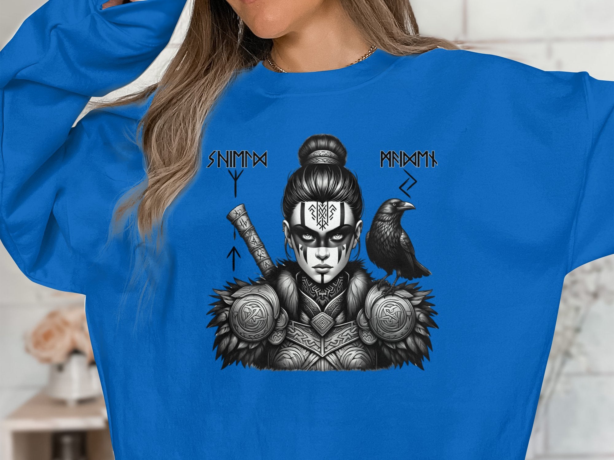 Viking Shield Maiden - Coloured Gildan Sweatshirt Realistic Norse Talisman Men Women Unisex Valhalla Tee Graphic Design