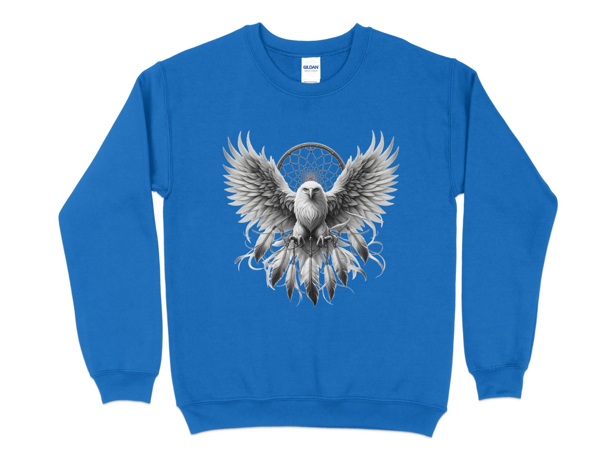 Dreamcatcher Eagle - Coloured Gildan Sweatshirt Realistic Native American Talisman Unisex Mythology Tee Graphic Design