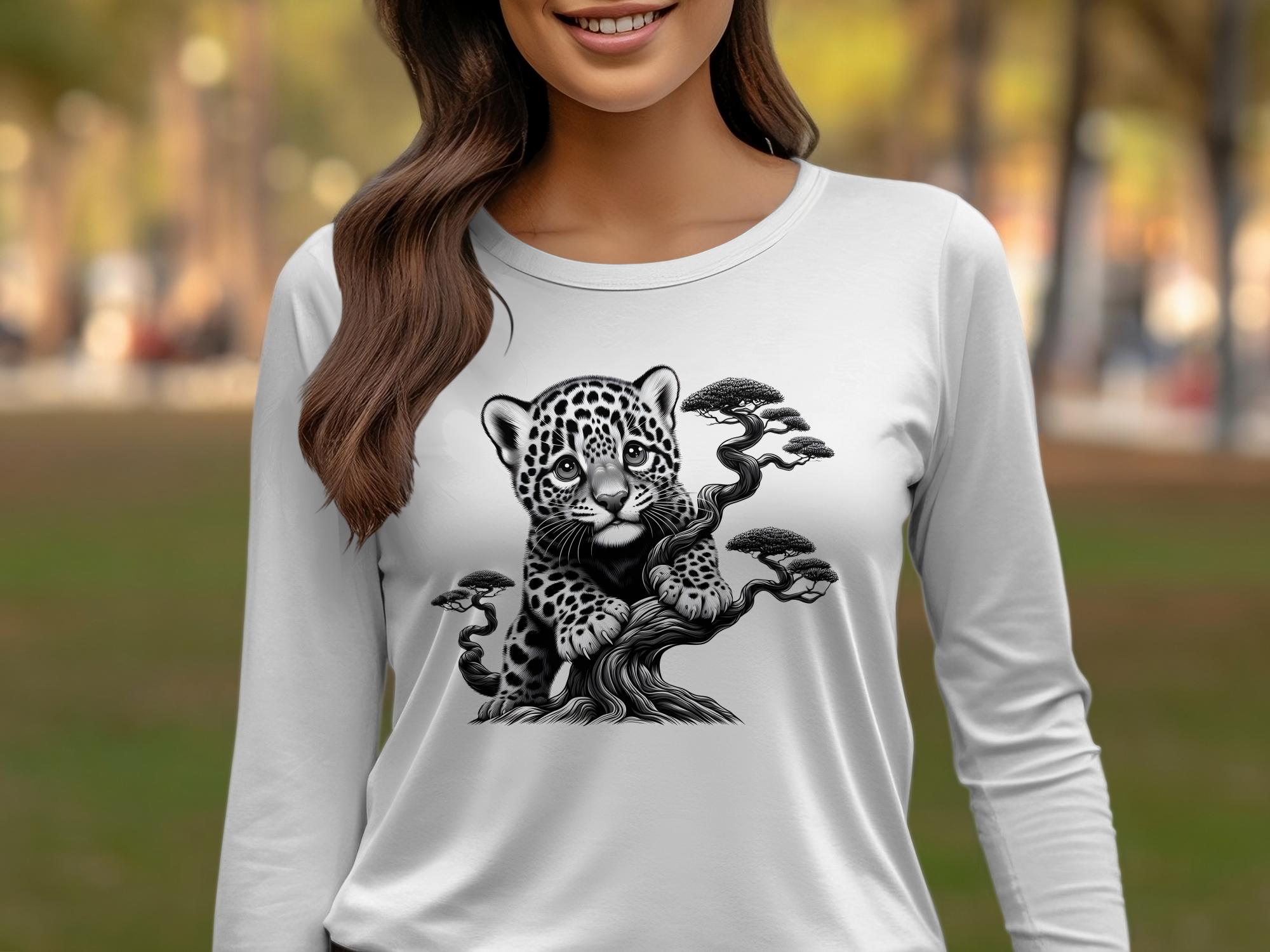 Leopard Bonsai - Coloured Gildan Long Sleeve Realistic Animal Talisman Unisex Cute Tee Graphic Design