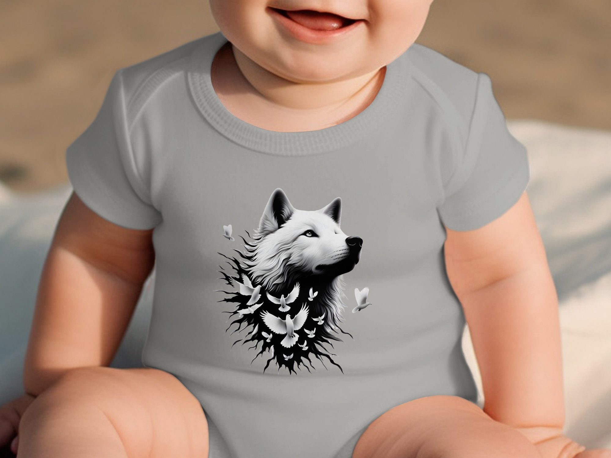 Wolf x Doves - Coloured Toddler Bodysuit Realistic Animal Talisman Unisex Tee Graphic Design