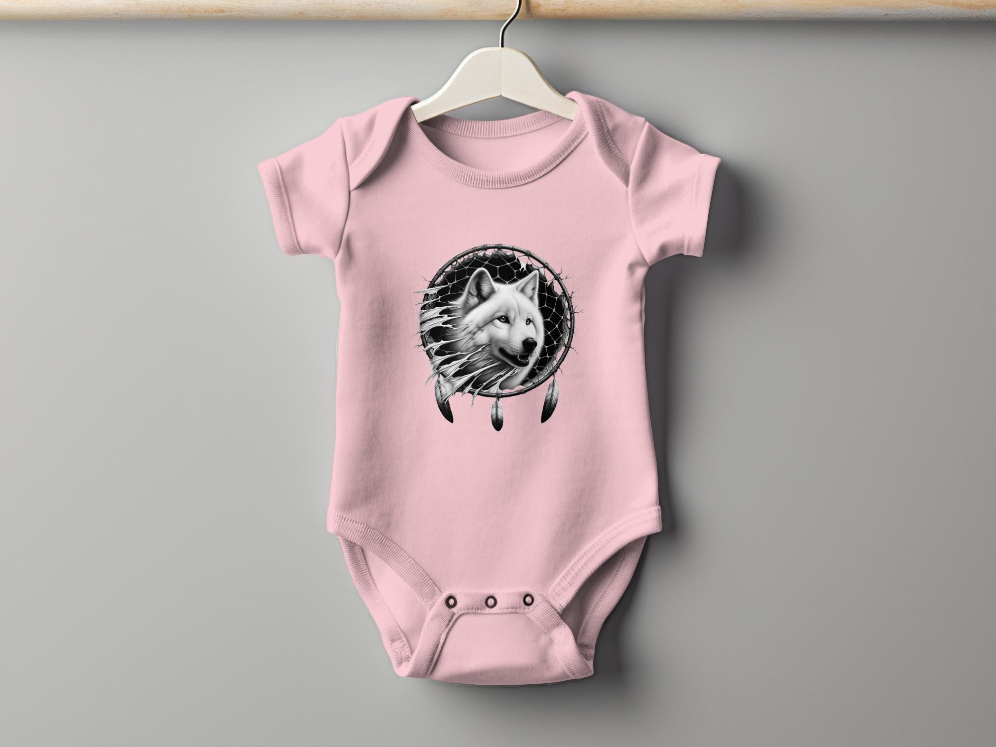 Dreamcatcher Wolf - Coloured Toddler Bodysuit Realistic Native American Talisman Unisex Mythology Tee Graphic Design