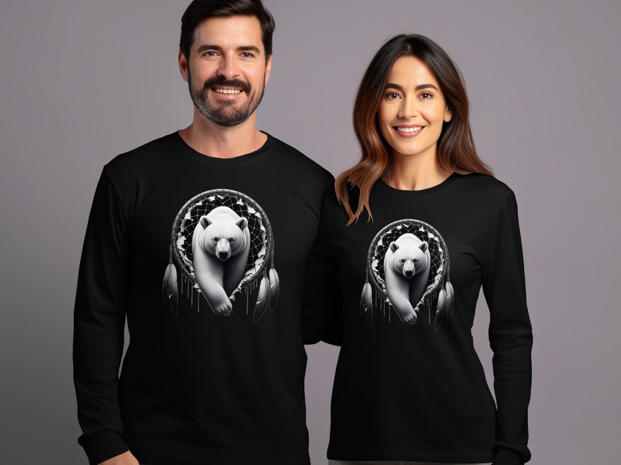 Dreamcatcher Bear - Coloured Gildan Long Sleeve Realistic Native American Talisman Unisex Mythology Tee Graphic Design