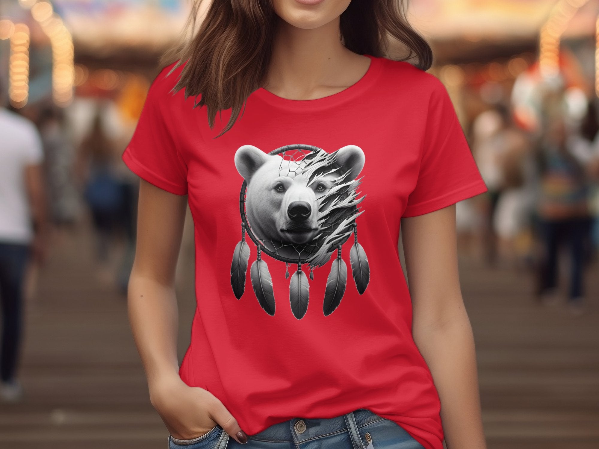 Dreamcatcher Bear - Coloured Gildan T-Shirt Realistic Native American Talisman Unisex Mythology Tee Graphic Design