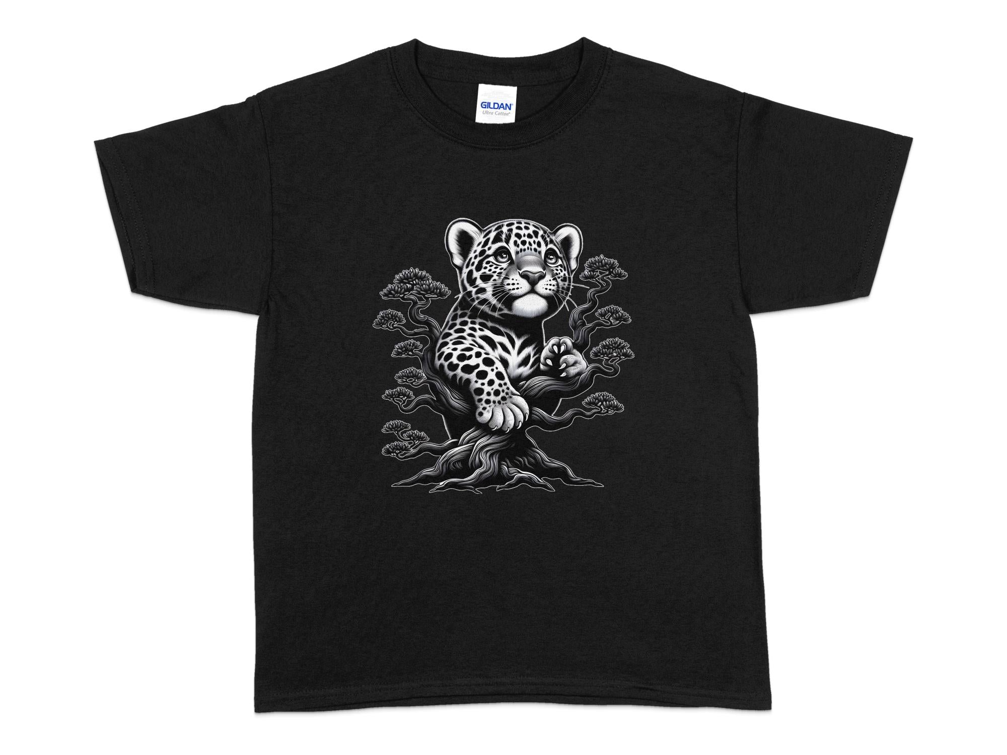 Leopard Bonsai - Coloured Gildan Kids T-Shirt Realistic Animal Talisman Unisex Cute Tee Graphic Design