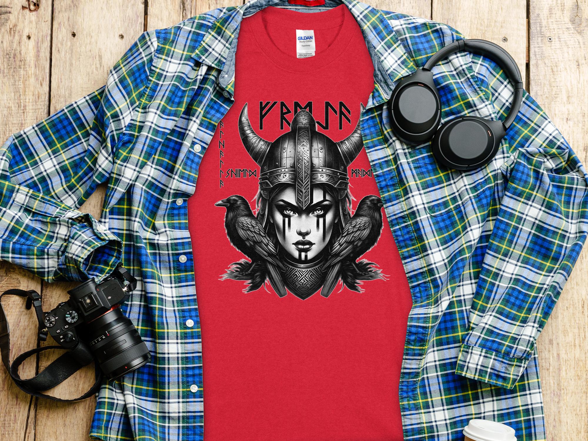 Viking Shield Maiden - Coloured Gildan T Shirt Realistic Norse Talisman Men Women Unisex Valhalla Tee Graphic Design