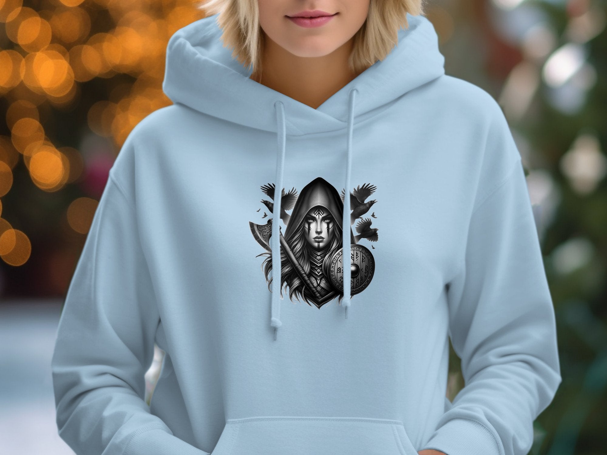 Viking Shield Maiden - Coloured Gildan Hoodie Realistic Norse Talisman Men Women Unisex Valhalla Tee Graphic Design