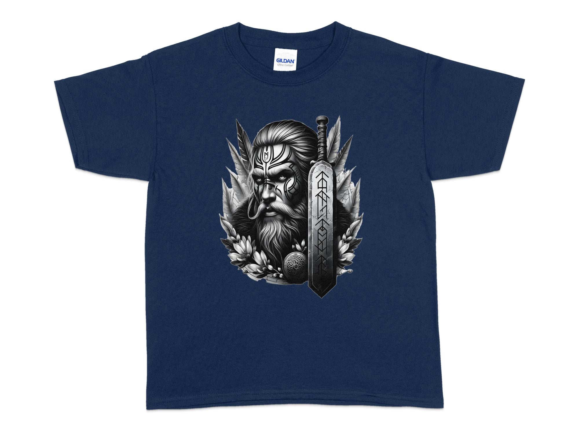 Viking Valiant - Coloured Gildan Kids T-Shirt Realistic Norse Talisman Unisex Valhalla Tee Graphic Design