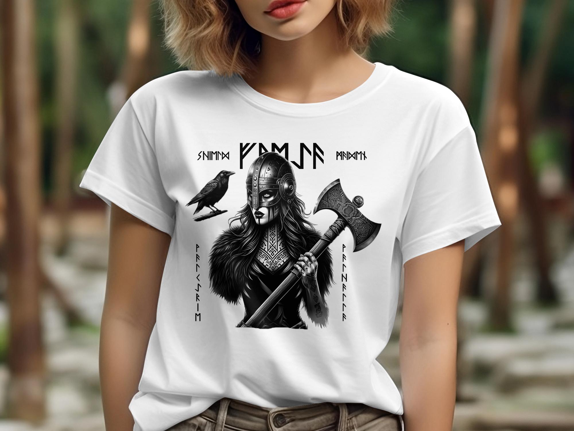 Viking Shield Maiden - Coloured Gildan T Shirt Realistic Norse Talisman Men Women Unisex Valhalla Tee Graphic Design