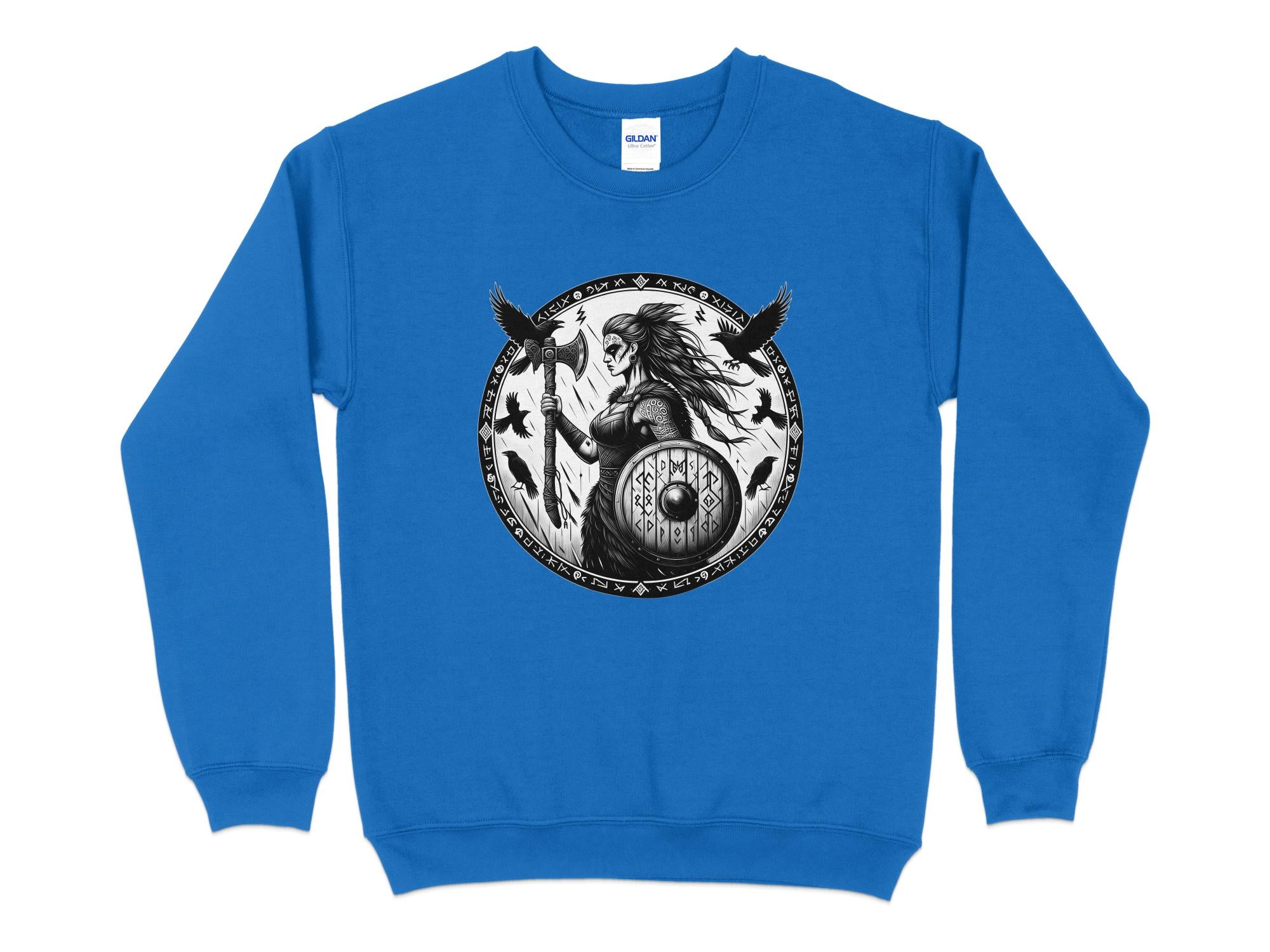 Viking Shield Maiden - Coloured Gildan Sweatshirt Realistic Norse Talisman Men Women Unisex Valhalla Tee Graphic Design