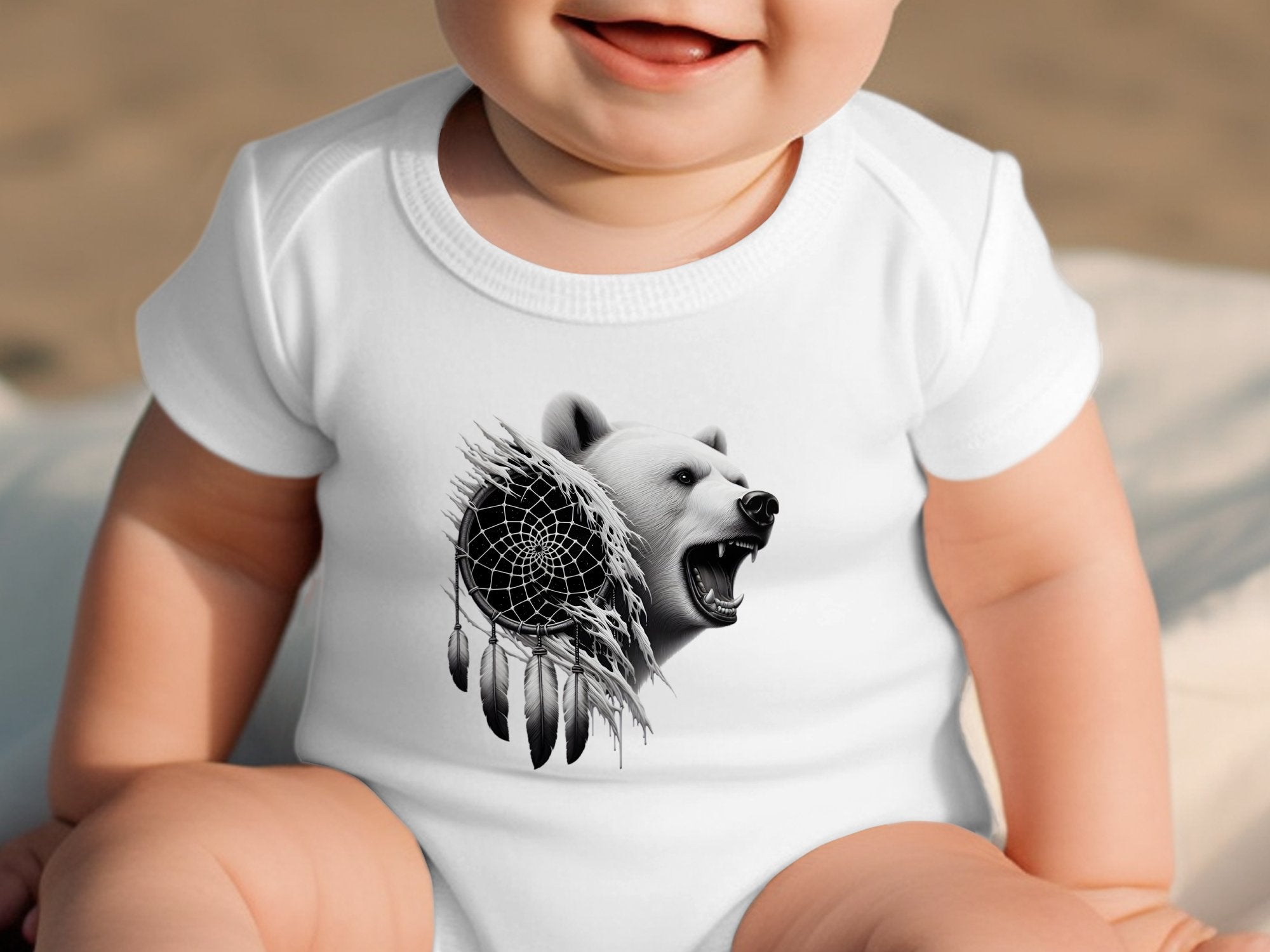 Dreamcatcher Bear - Coloured Toddler Bodysuit Realistic Native American Talisman Unisex Mythology Tee Graphic Design