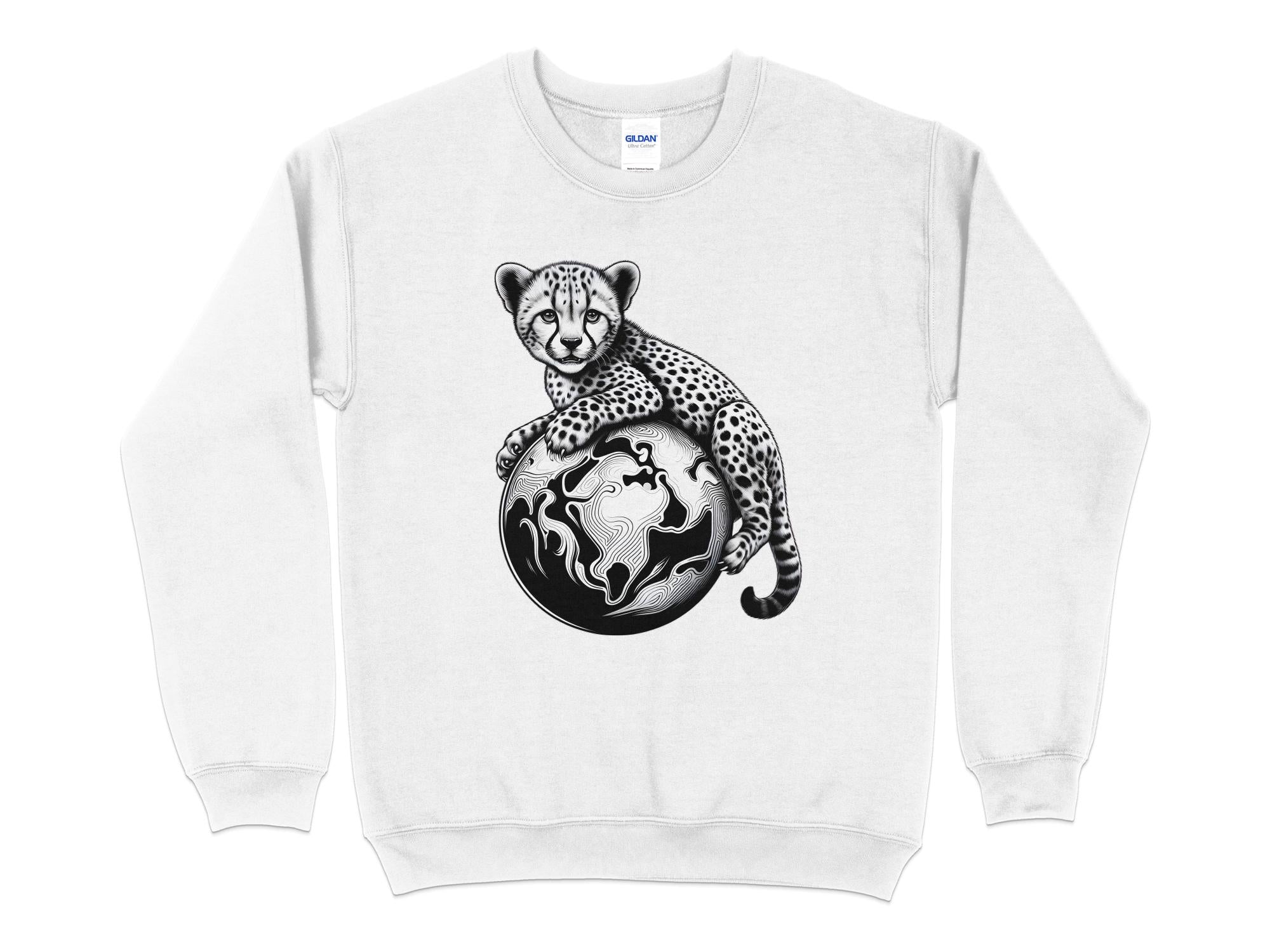 Cheetah World - Coloured Gildan Sweatshirt Realistic Animal Talisman Unisex Cute Tee Graphic Design