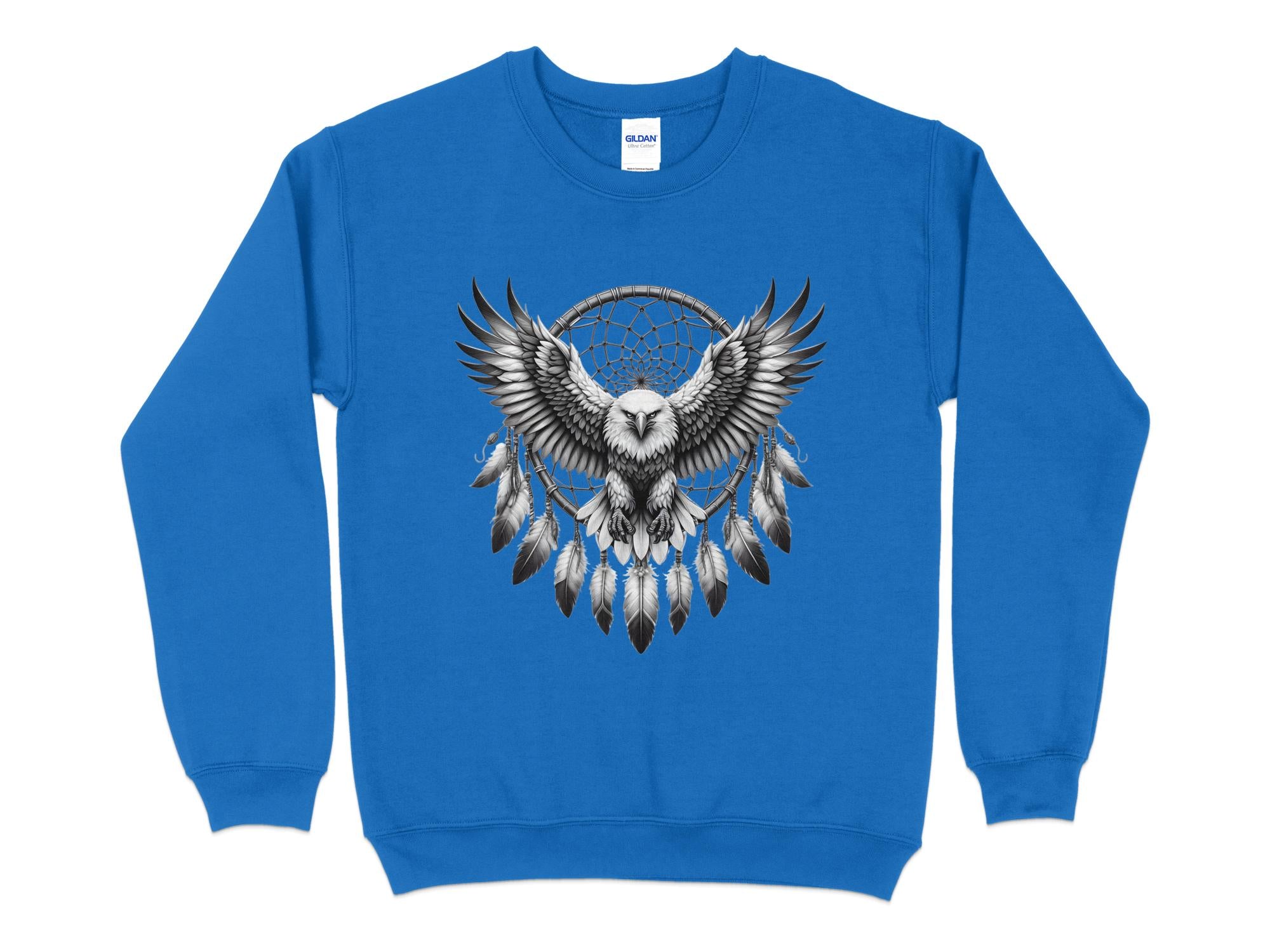 Dreamcatcher Eagle - Coloured Gildan Sweatshirt Realistic Native American Talisman Unisex Mythology Tee Graphic Design