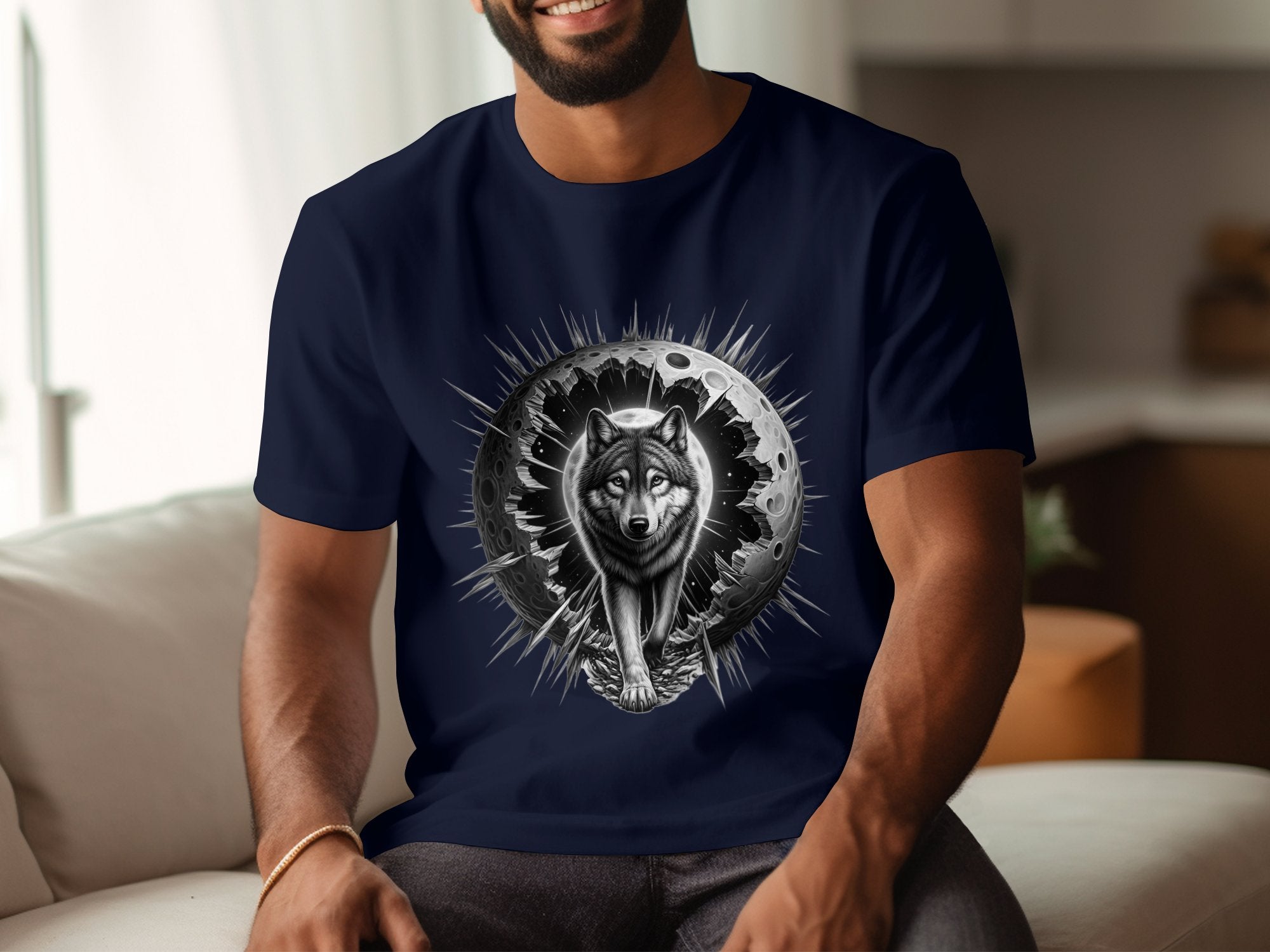 Moon Wolf - Coloured Gildan T-Shirt Realistic Animal Talisman Unisex Mythology Tee Graphic Design