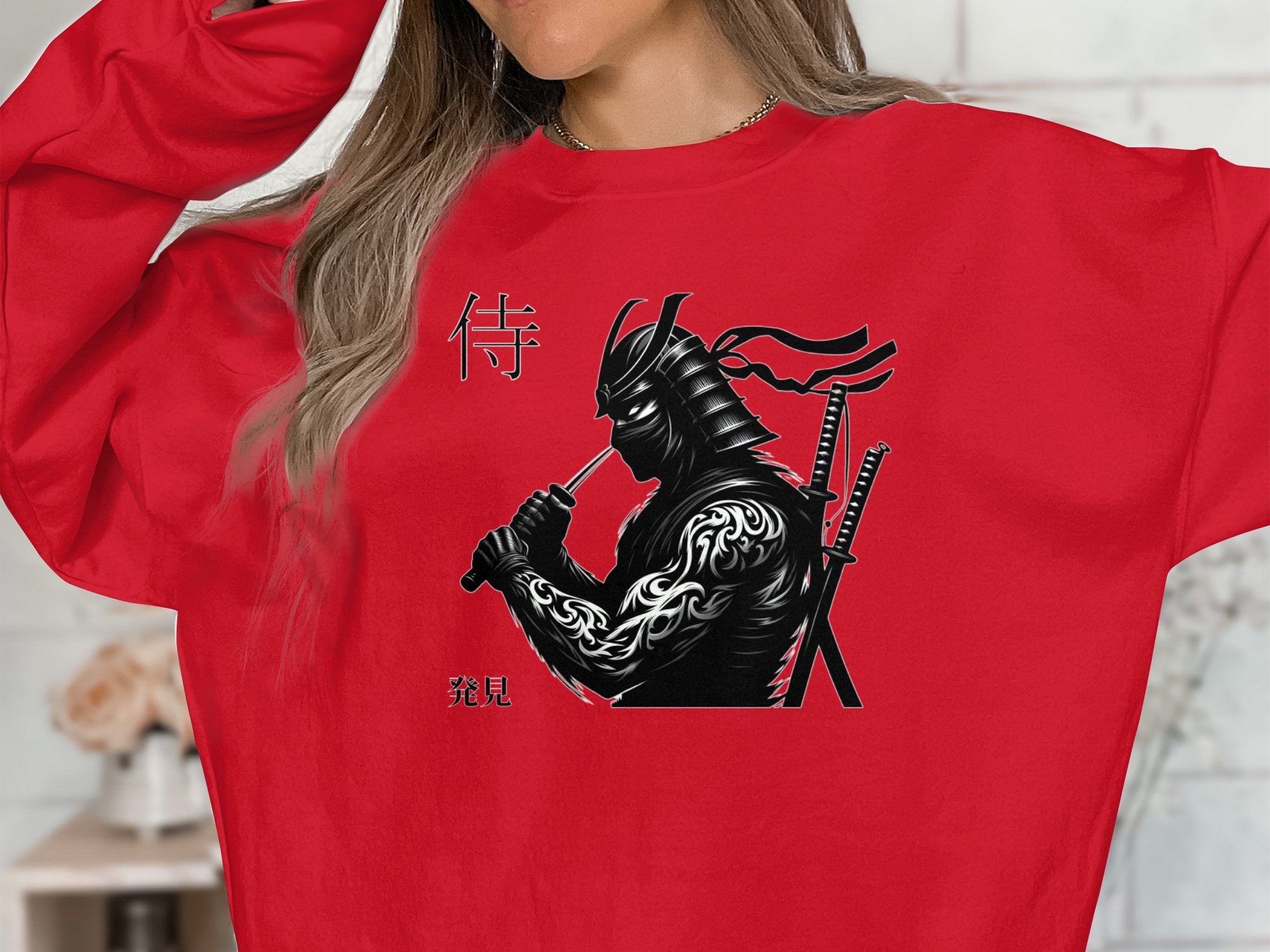 Samurai Ninja - Coloured Gildan Sweatshirt Japanese Talisman Unisex Cultural Symbolic Graphic Design