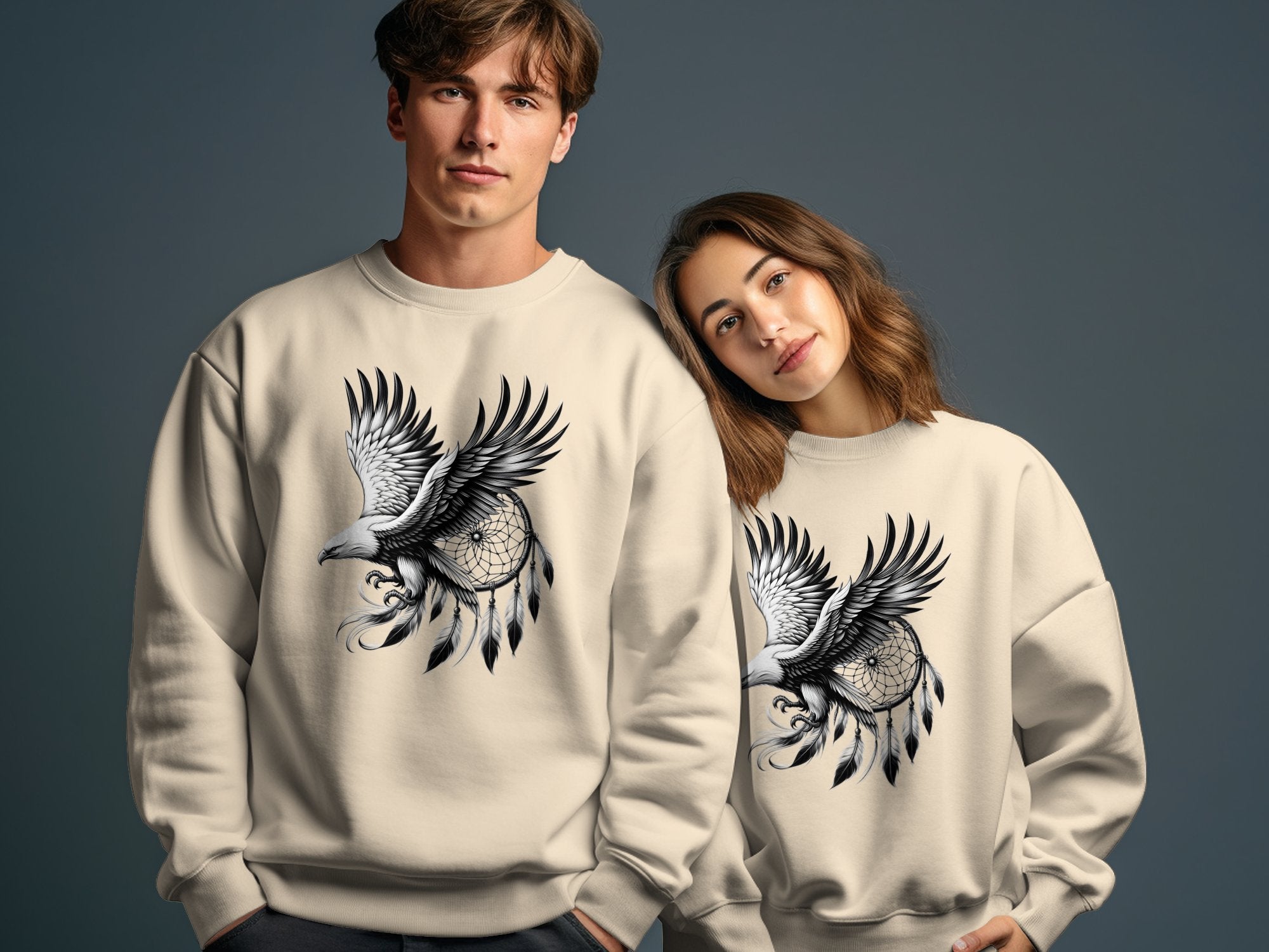 Dreamcatcher Eagle - Coloured Gildan Sweatshirt Realistic Native American Talisman Unisex Mythology Tee Graphic Design