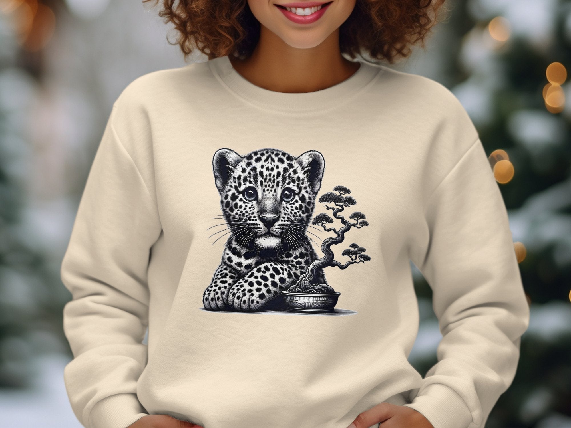 Leopard Bonsai - Coloured Gildan Sweatshirt Realistic Animal Talisman Unisex Cute Tee Graphic Design