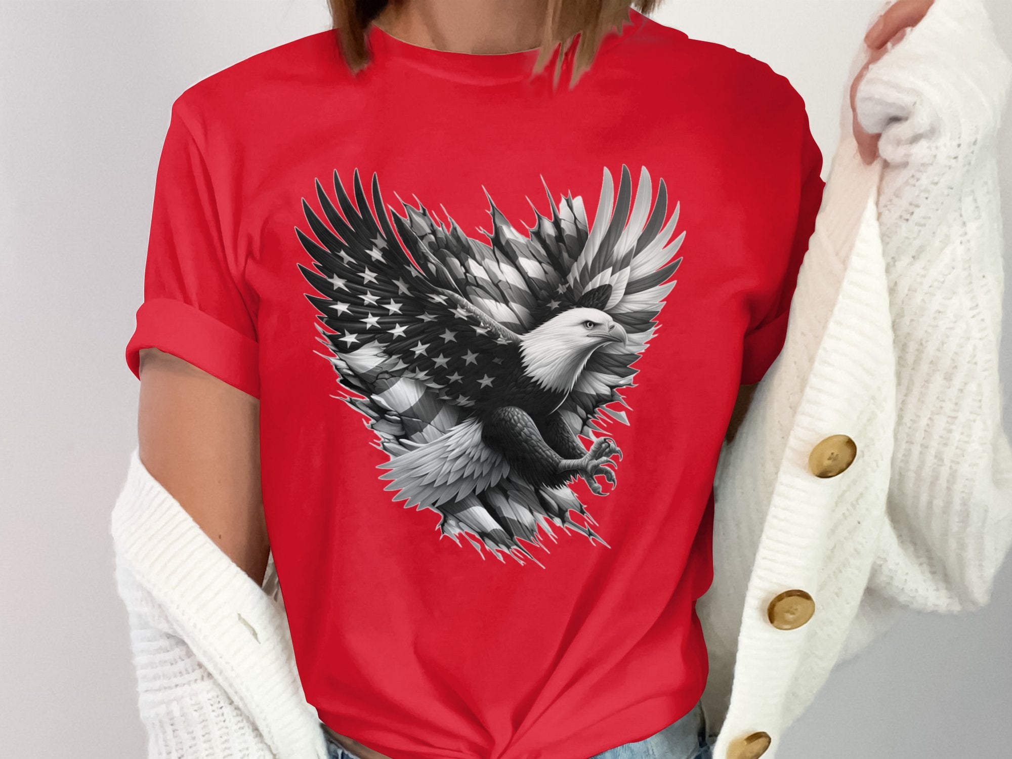 Eagle Patriot - Coloured Gildan T-Shirt Realistic Animal Talisman Unisex Tee Graphic Design