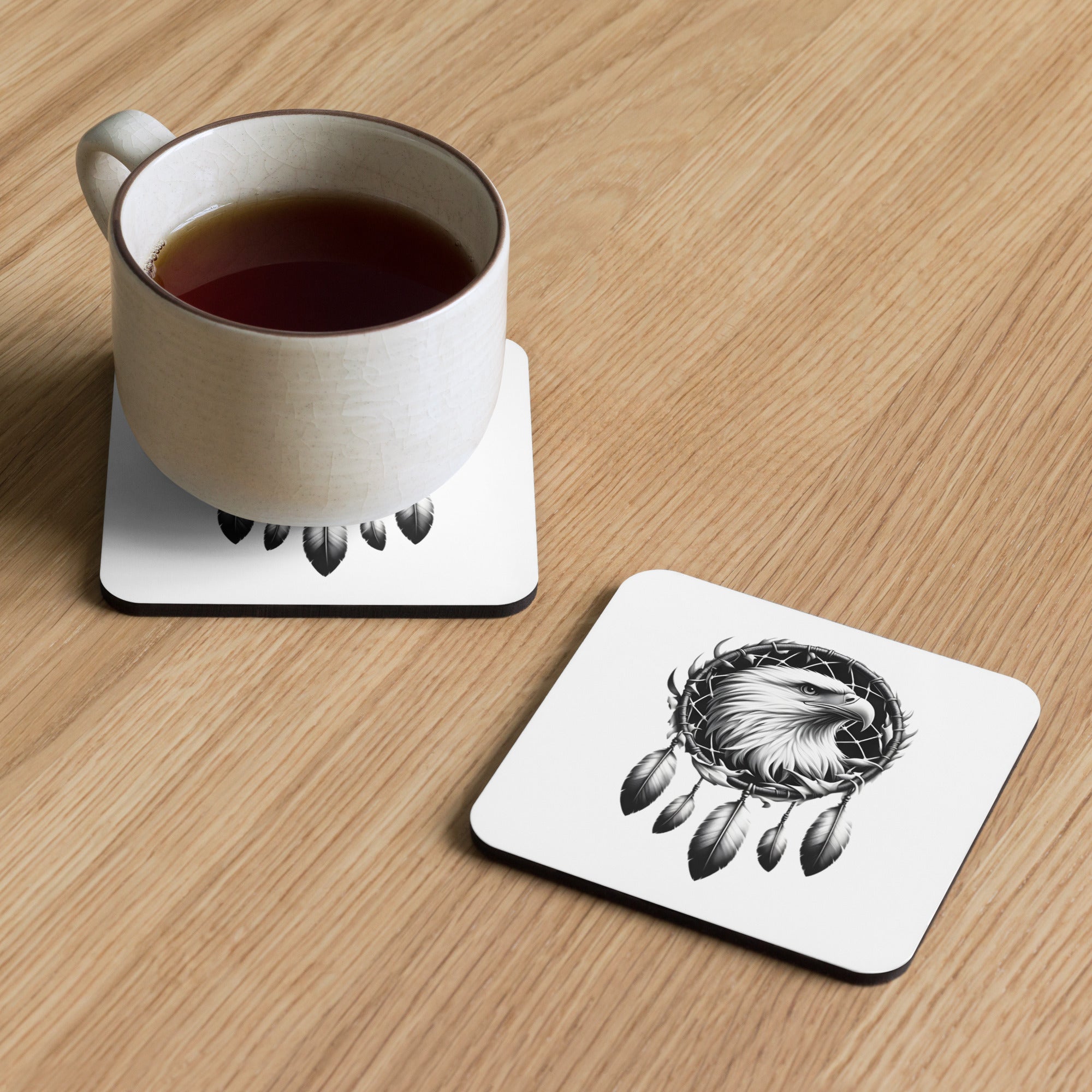 Dreamcatcher Eagle – Cork-Back Coaster Realistic Native American Talisman Mythology Graphic Design