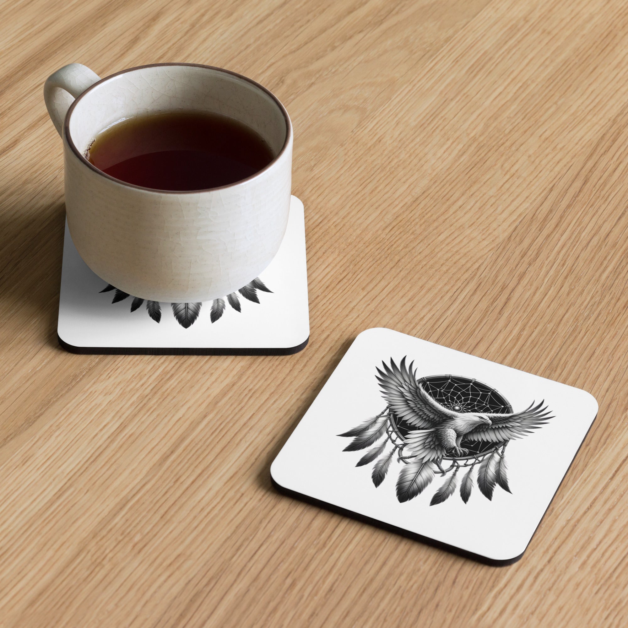 Dreamcatcher Eagle – Cork-Back Coaster Realistic Native American Talisman Mythology Graphic Design