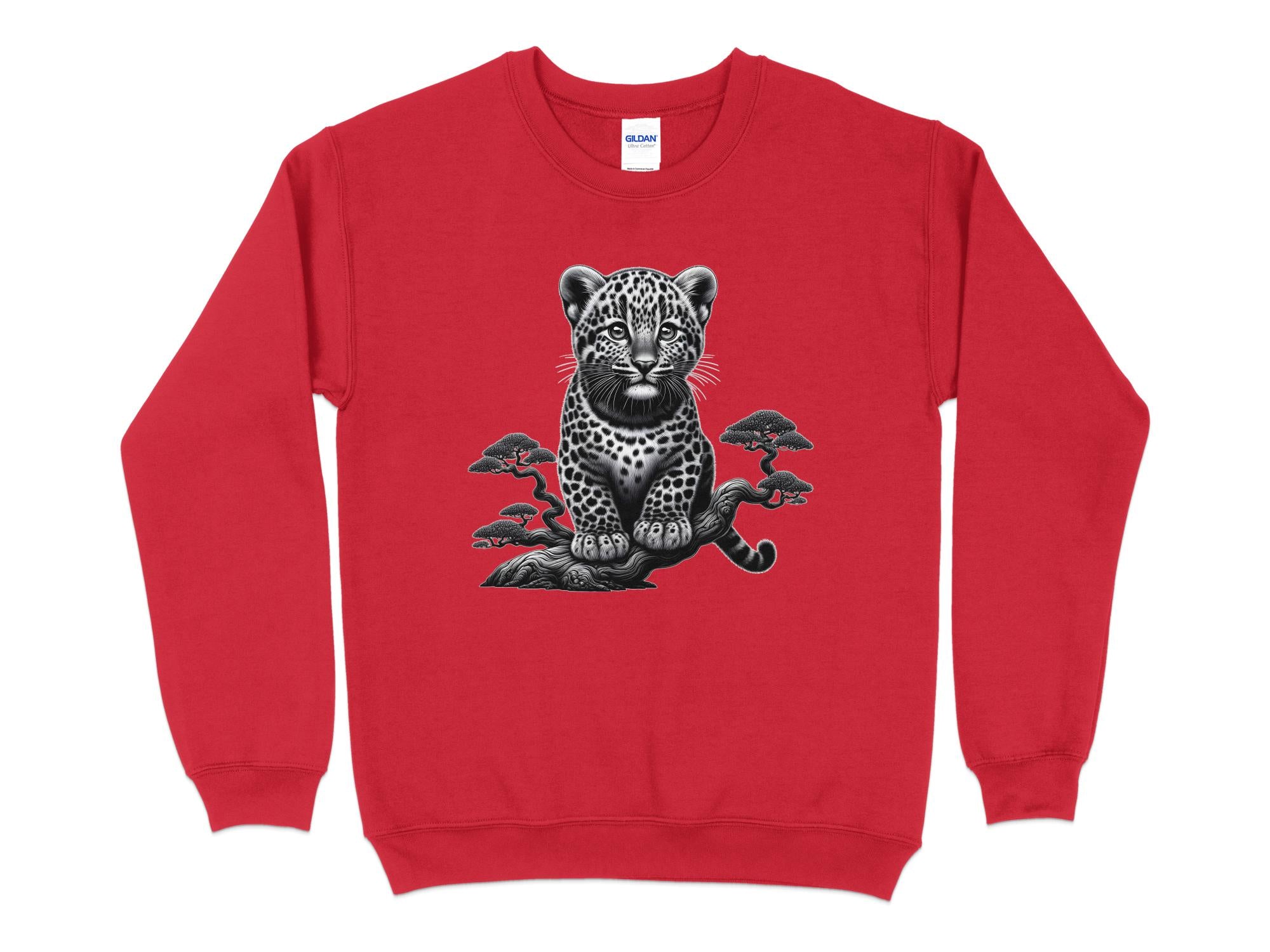 Leopard Bonsai - Coloured Gildan Sweatshirt Realistic Animal Talisman Unisex Cute Tee Graphic Design