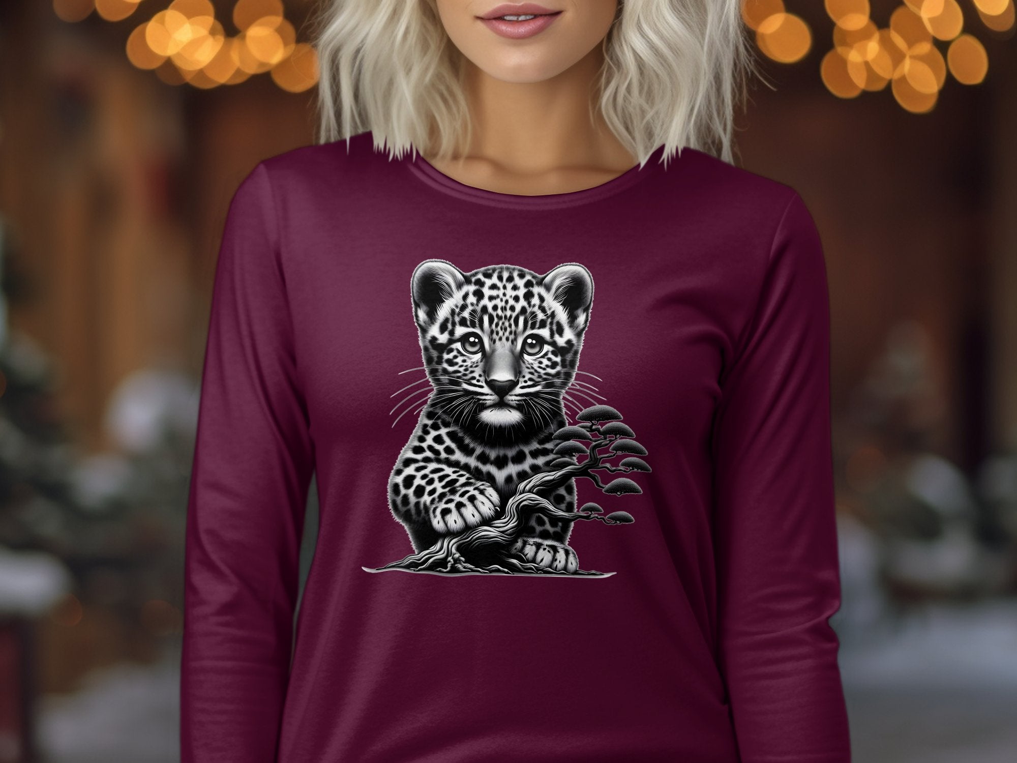 Leopard Bonsai - Coloured Gildan Long Sleeve Realistic Animal Talisman Unisex Cute Tee Graphic Design