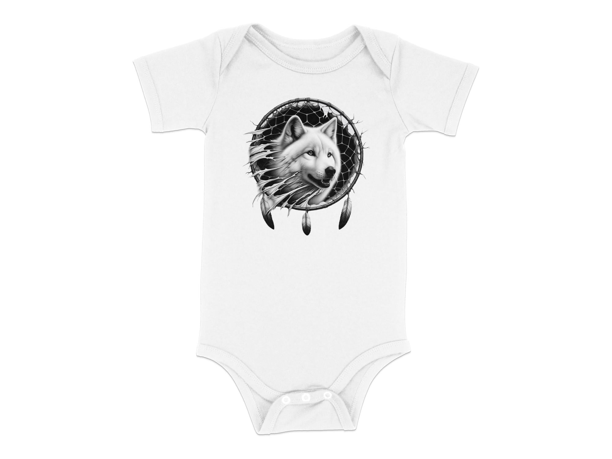 Dreamcatcher Wolf - Coloured Toddler Bodysuit Realistic Native American Talisman Unisex Mythology Tee Graphic Design