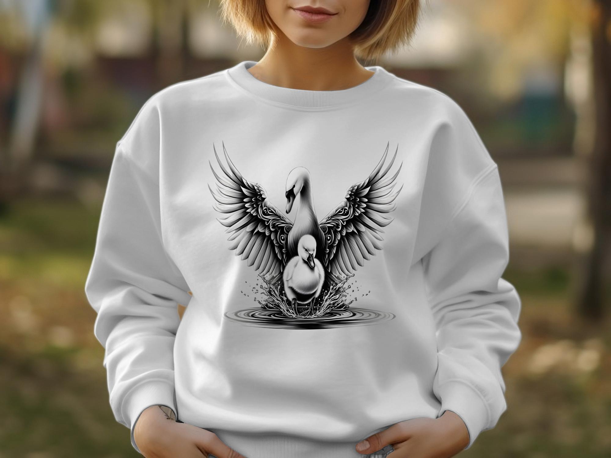 Swan & Cygnet- Black White Gildan Sweatshirt Realistic Family Talisman Unisex Tee Graphic Design