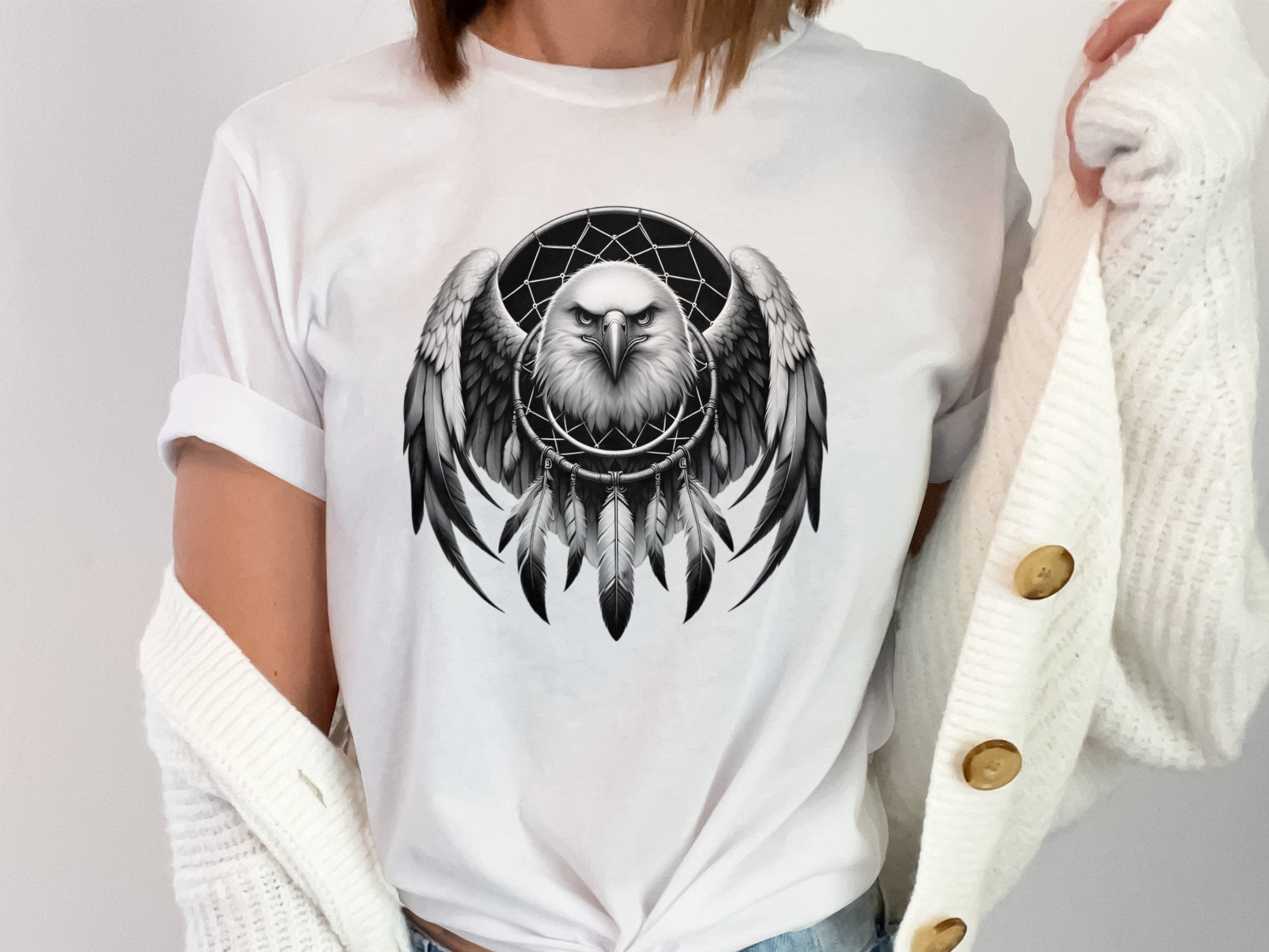 Dreamcatcher Eagle - Coloured Gildan T-Shirt Realistic Native American Talisman Unisex Mythology Tee Graphic Design