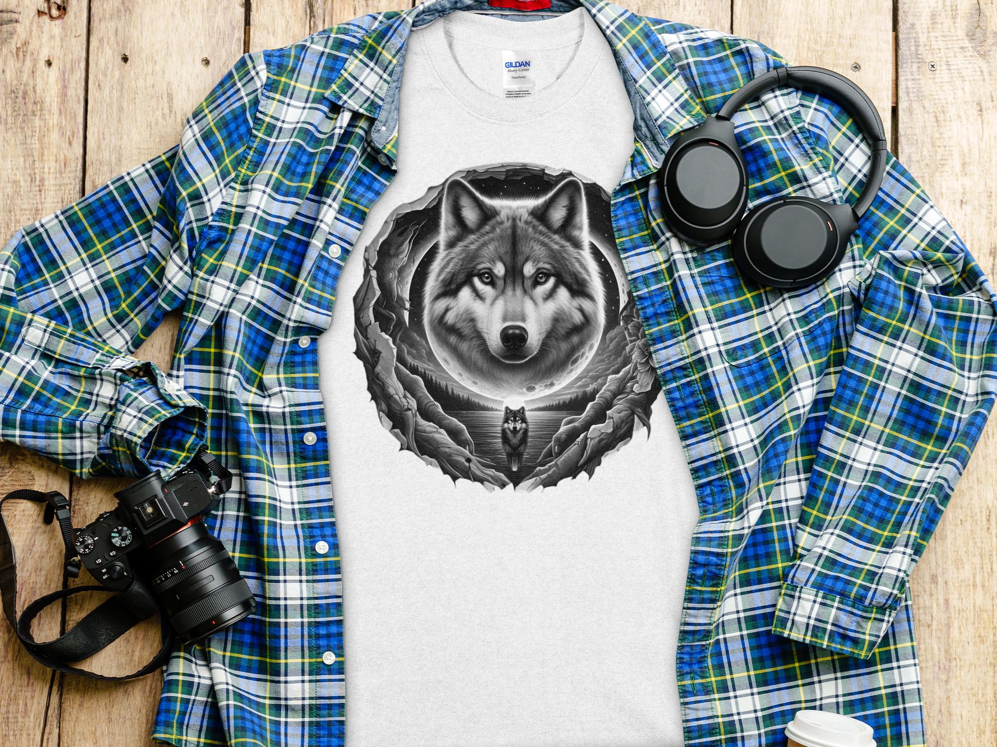 Moon Wolf - Coloured Gildan T-Shirt Realistic Animal Talisman Unisex Mythology Tee Graphic Design