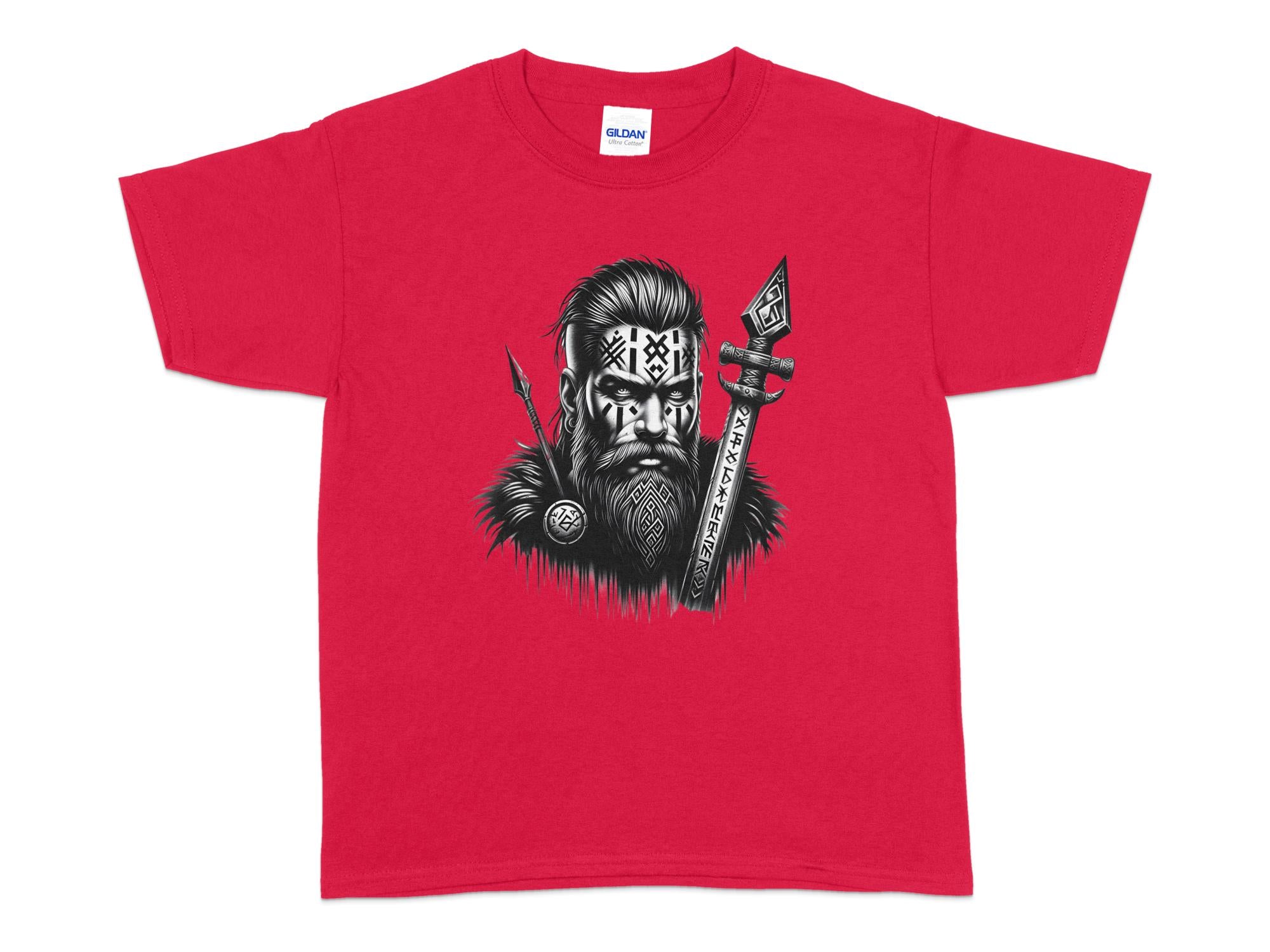 Viking Stoic - Coloured Gildan Kids T-Shirt Realistic Norse Talisman Unisex Valhalla Tee Graphic Design