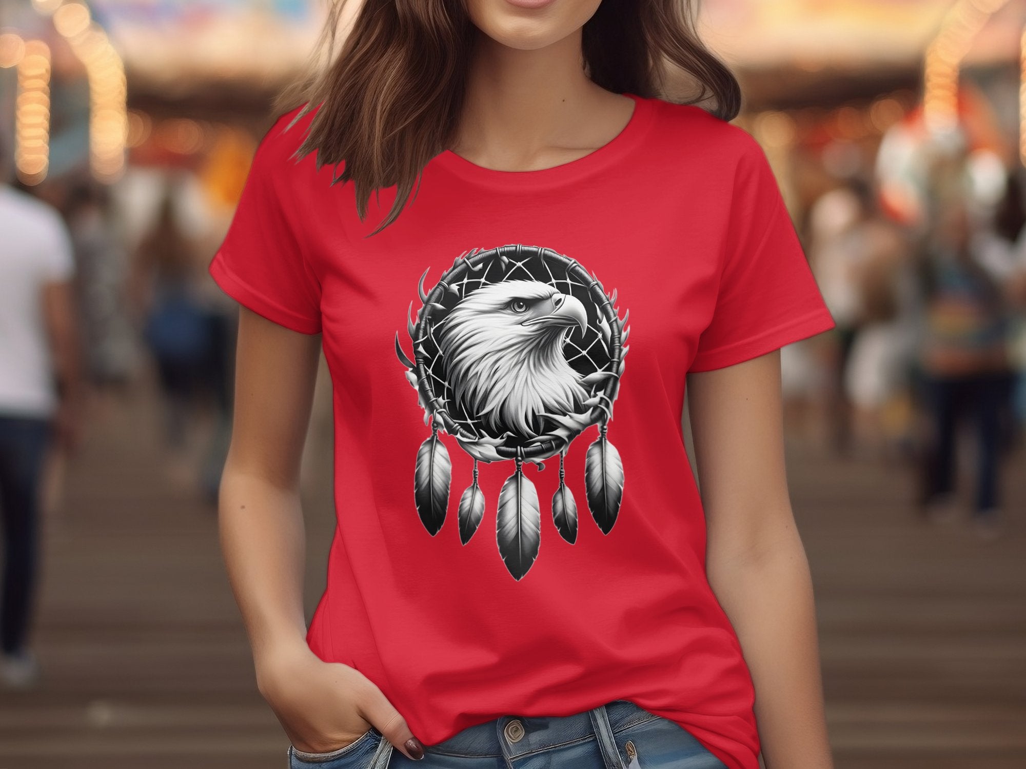 Dreamcatcher Eagle - Coloured Gildan T-Shirt Realistic Native American Talisman Unisex Mythology Tee Graphic Design