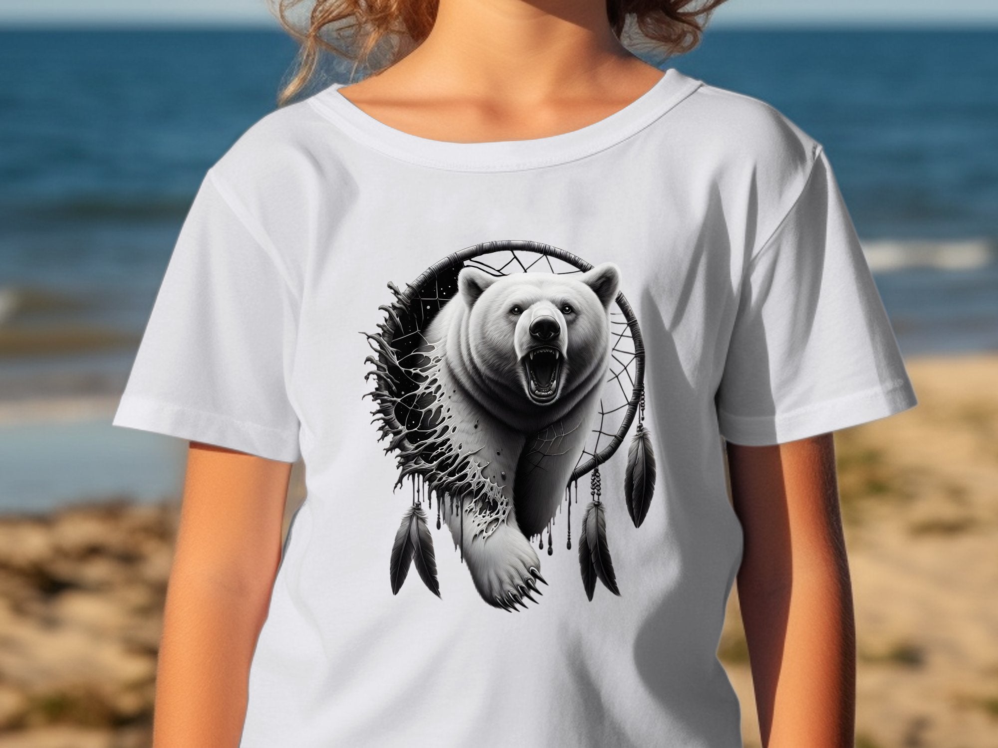 Dreamcatcher Bear - Coloured Gildan Kids T Shirt Realistic Native American Talisman Unisex Mythology Tee Graphic Design